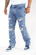 Jeans Rasgados Azul medio Estilo Streetwear con Cadena Decorativa