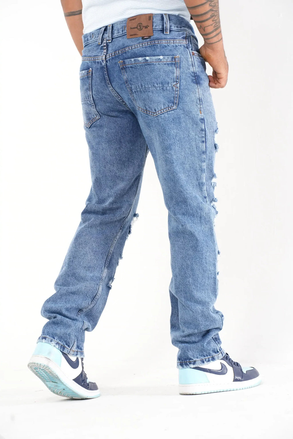 Jeans Rasgados Azul medio Estilo Streetwear con Cadena Decorativa