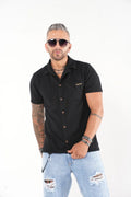 Camisa negra Manga Corta Tejido Waffle - Estilo Casual Urbano