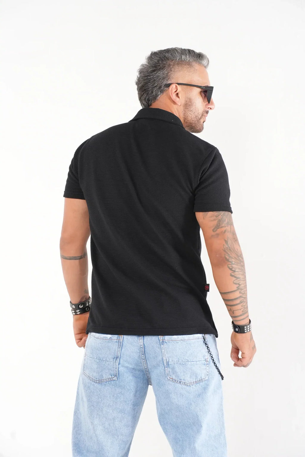 Camisa negra Manga Corta Tejido Waffle - Estilo Casual Urbano