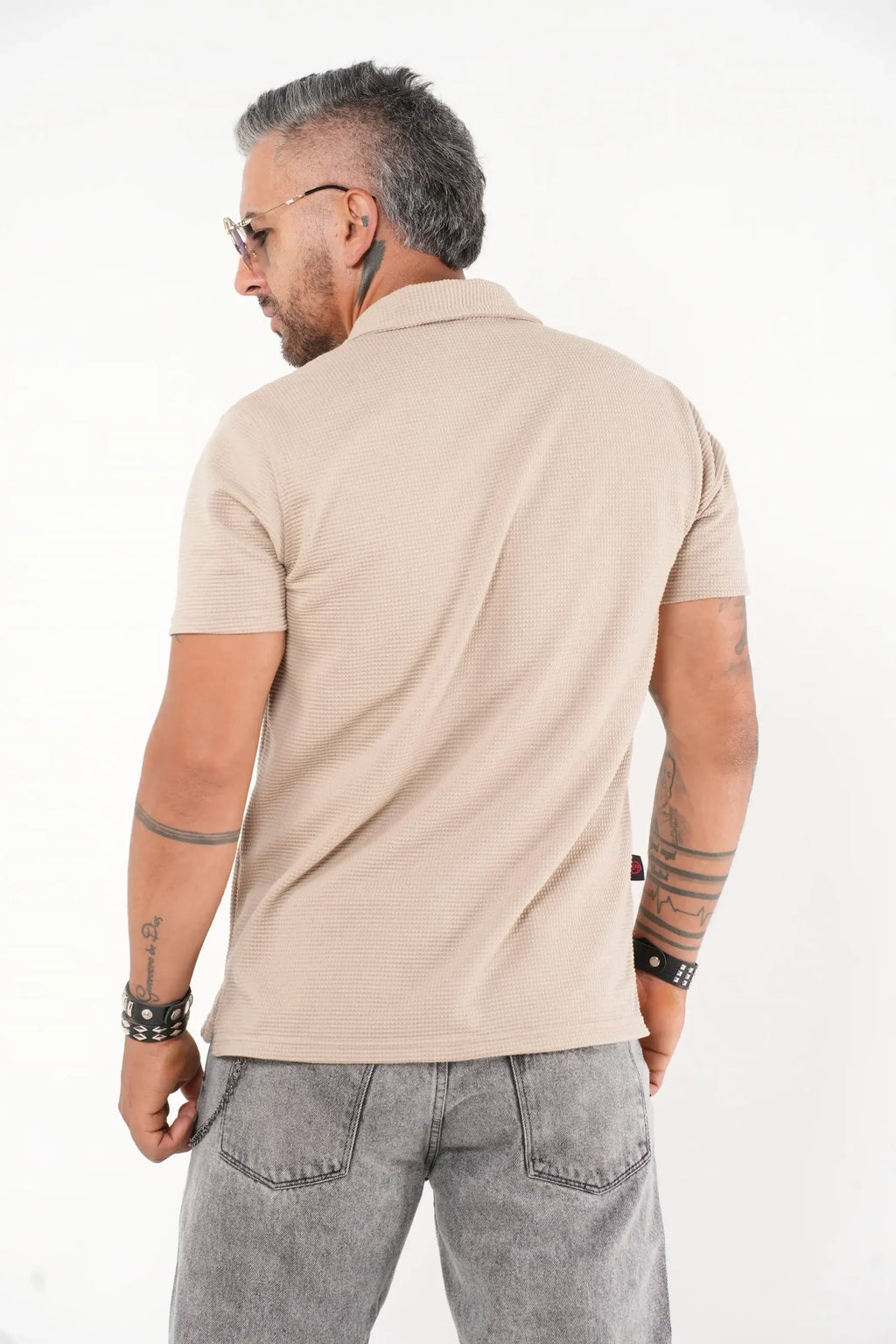 Camisa beige Manga Corta Tejido Waffle - Estilo Casual Urbano