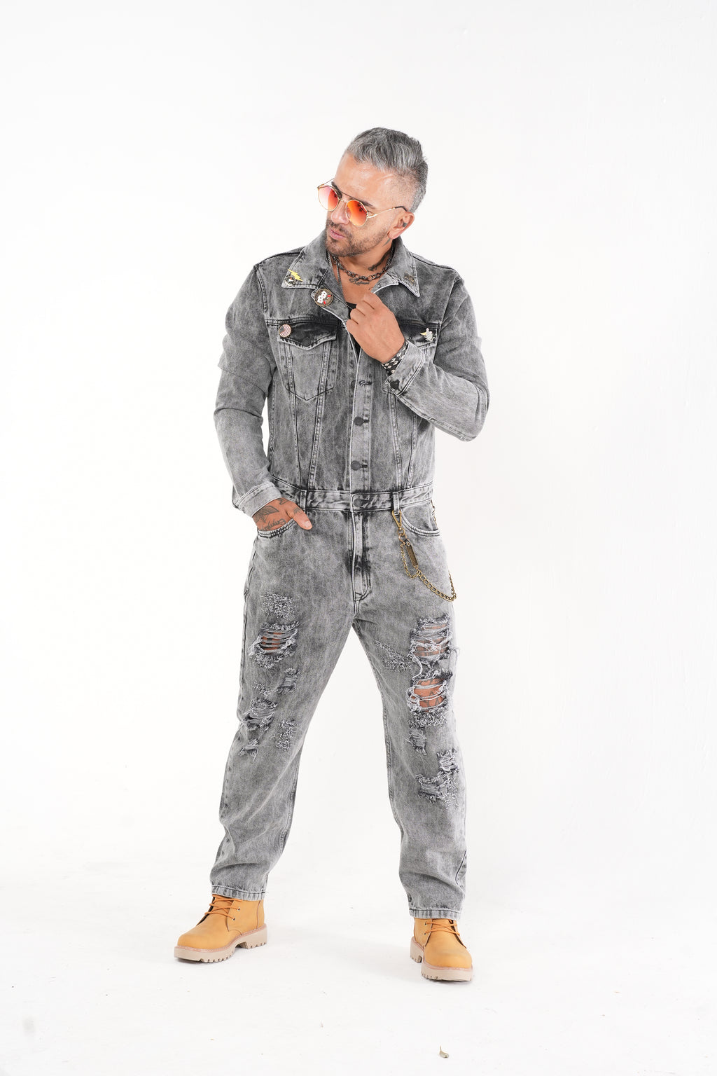 Overol para Hombre - Enterizo Denim Gris Estilo Urbano (JumpSuite)