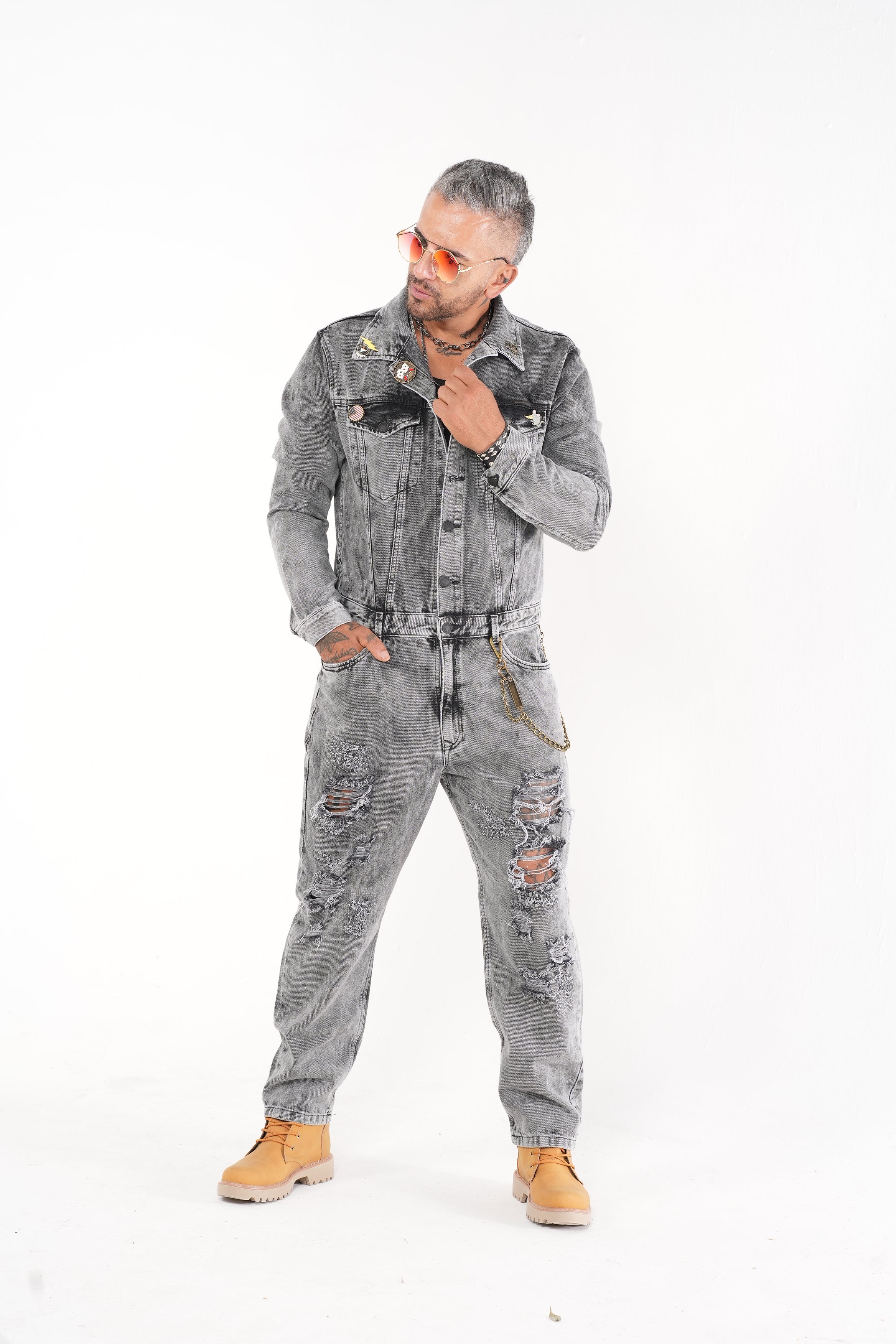 Overol para Hombre - Enterizo Denim Gris Estilo Urbano (JumpSuite)