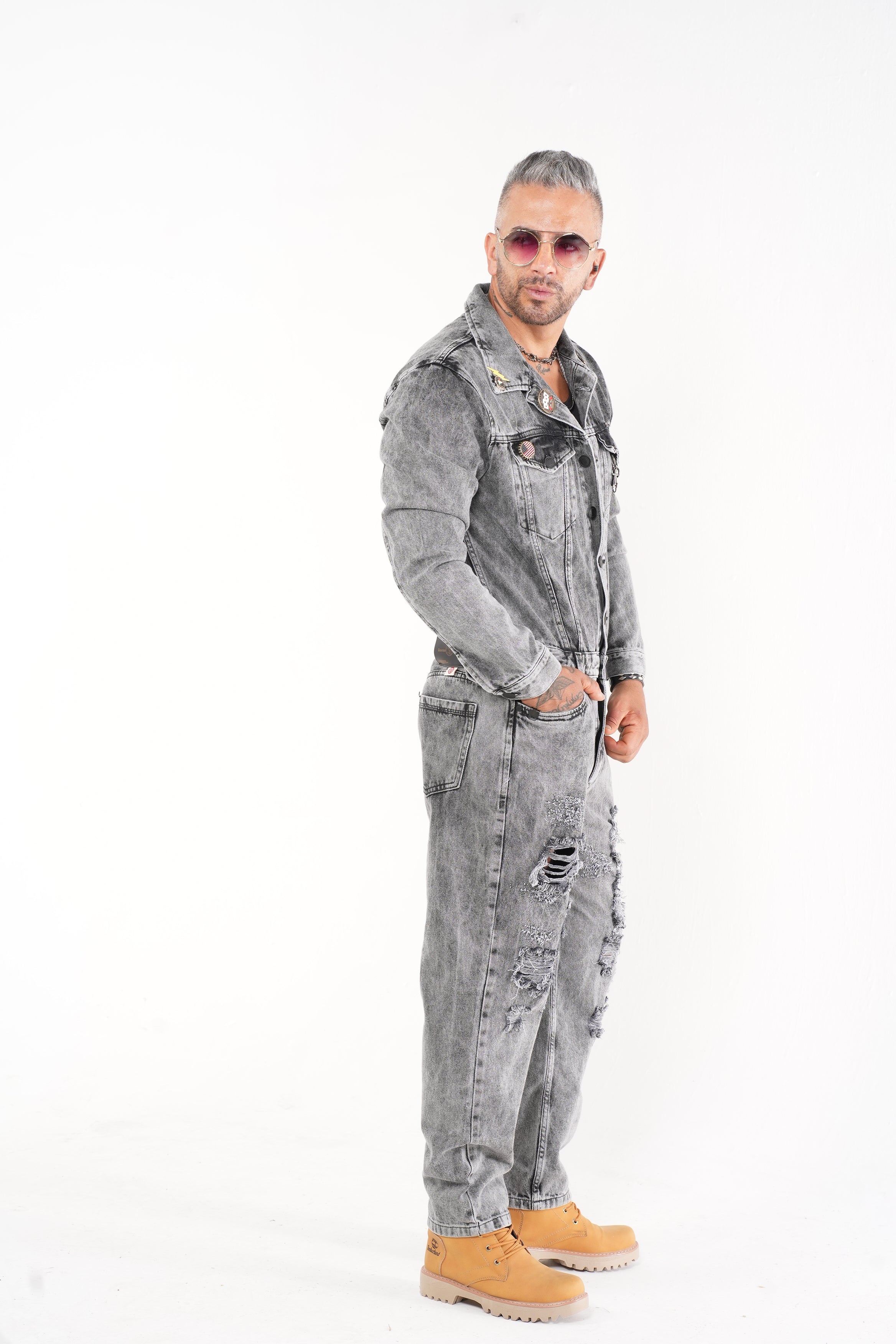 Overol para Hombre - Enterizo Denim Gris Estilo Urbano (JumpSuite)