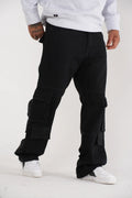 Pantalón Cargo Denim Negro Lavado con Bolsillos XL y Cadena