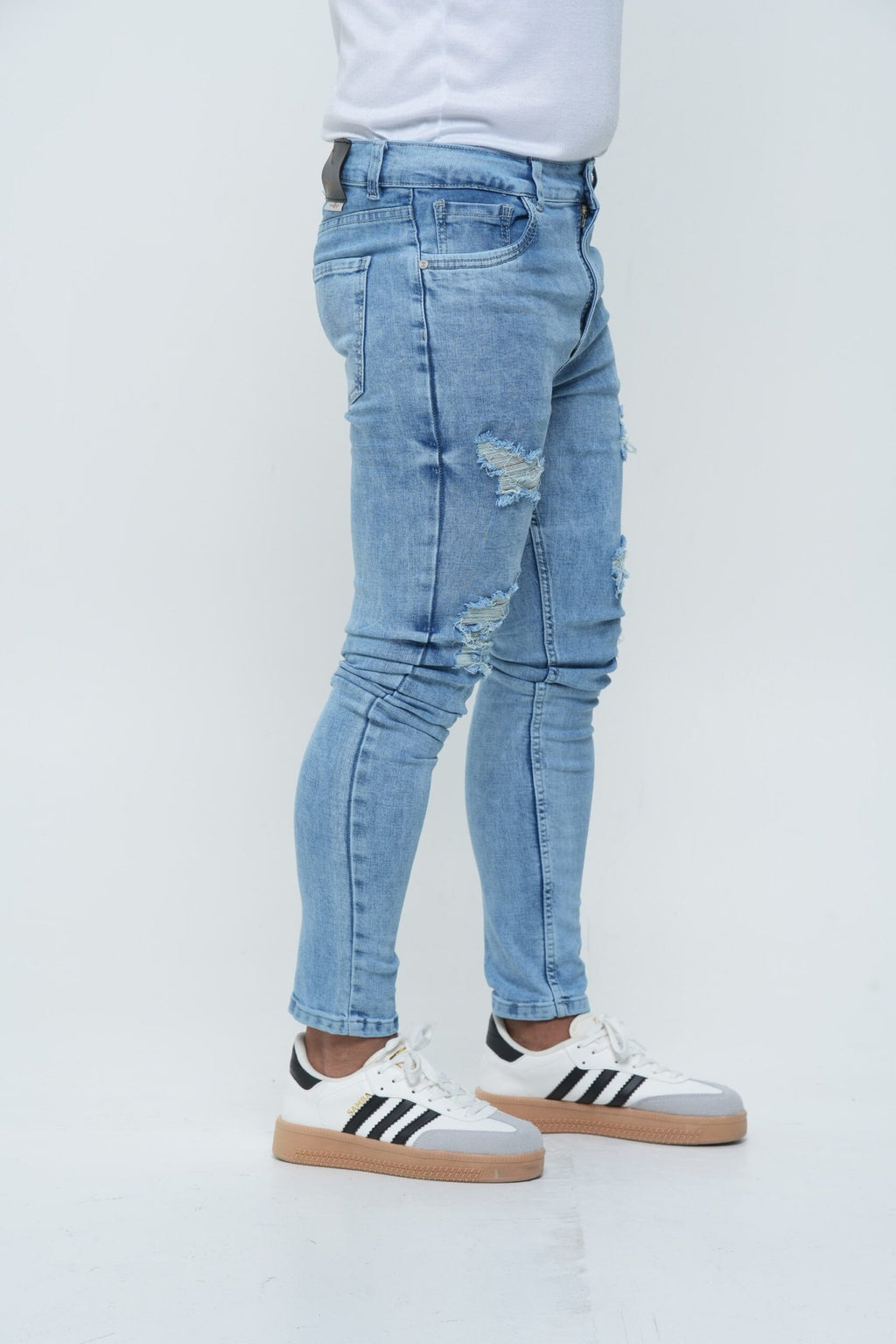 Jeans Hombre Slim Fit Tono Hielo - Rotos (Ripped)