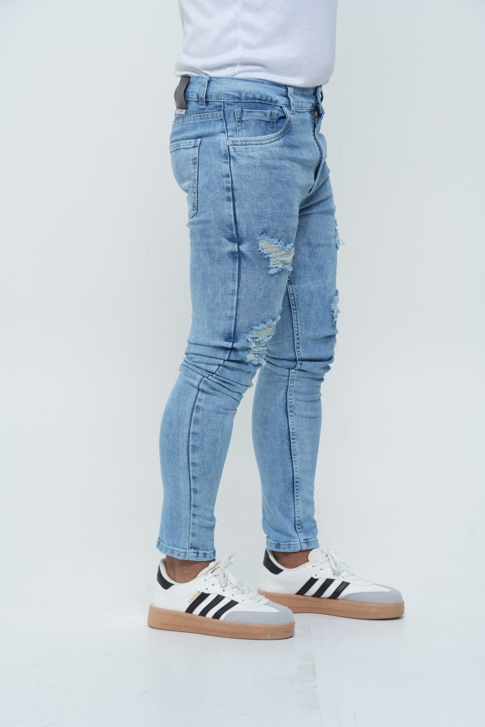 Jeans Hombre Slim Fit Tono Hielo - Rotos (Ripped)