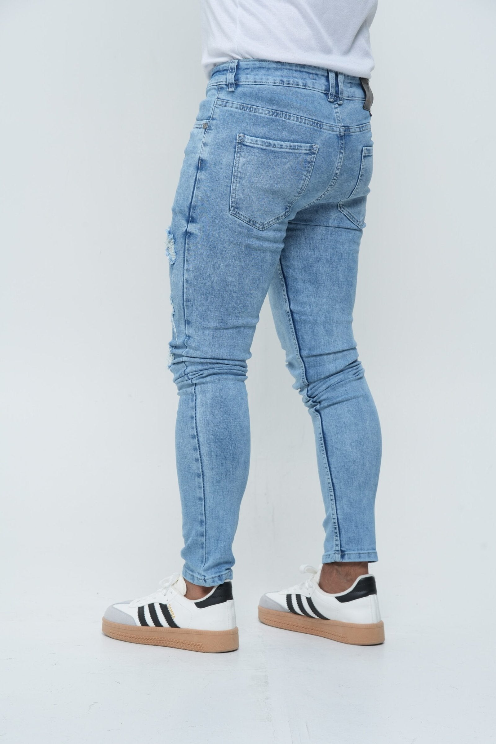 Jeans Hombre Slim Fit Tono Hielo - Rotos (Ripped)