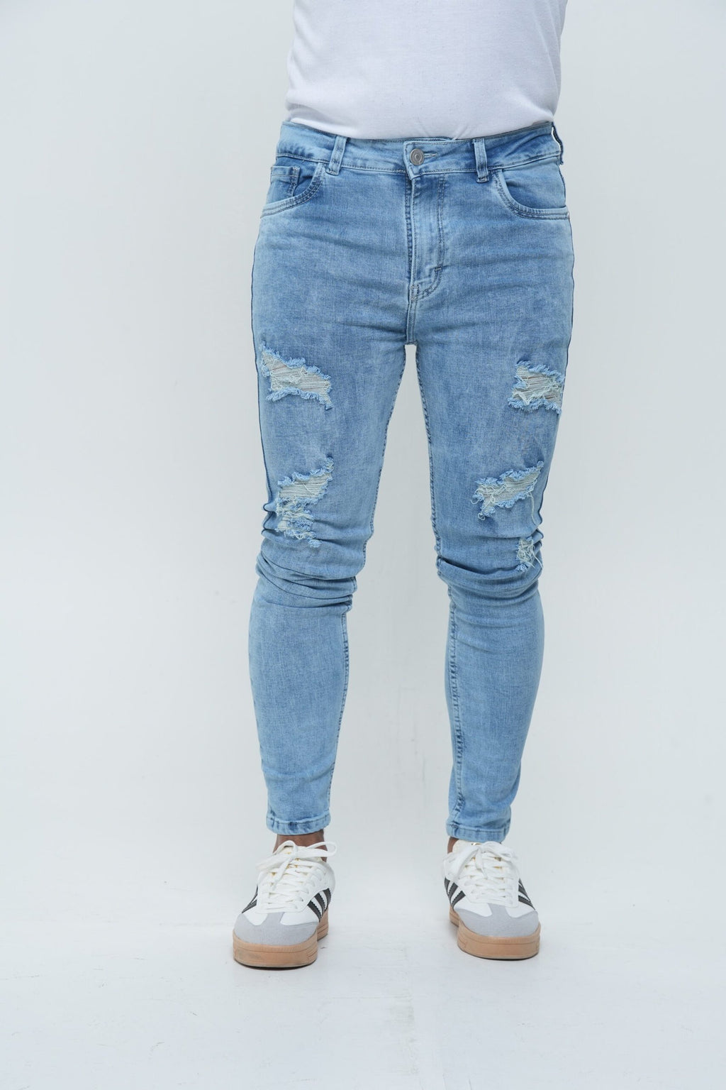 Jeans Hombre Slim Fit Tono Hielo - Rotos (Ripped)