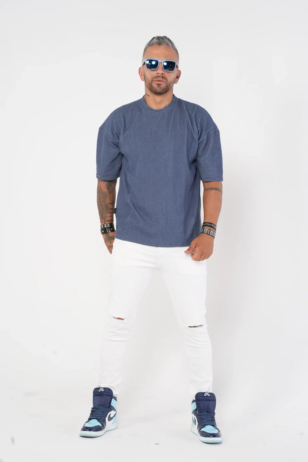 Camiseta Oversize Texturizada azul oscuro - Estilo Minimalista Urbano