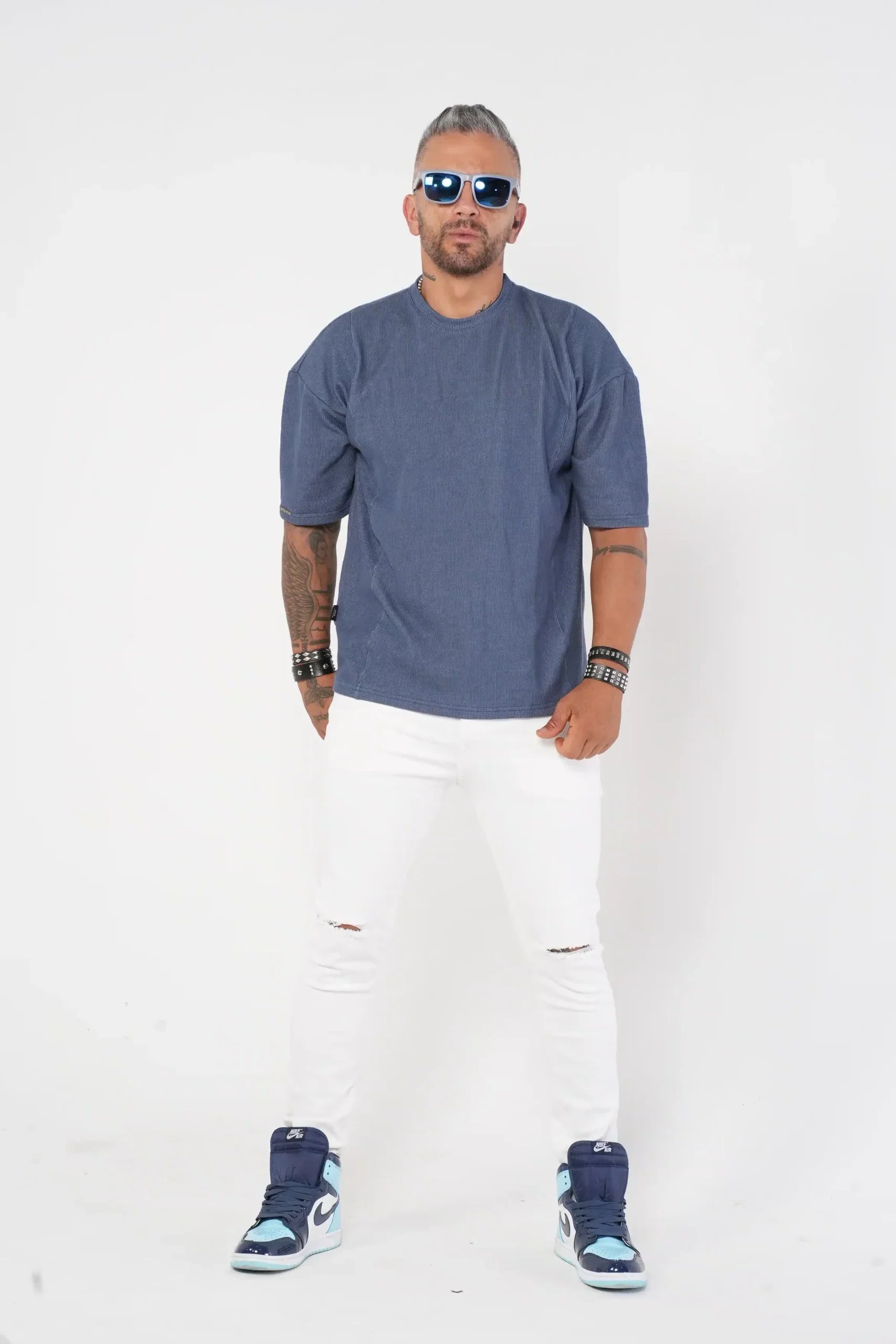 Camiseta Oversize Texturizada azul oscuro - Estilo Minimalista Urbano