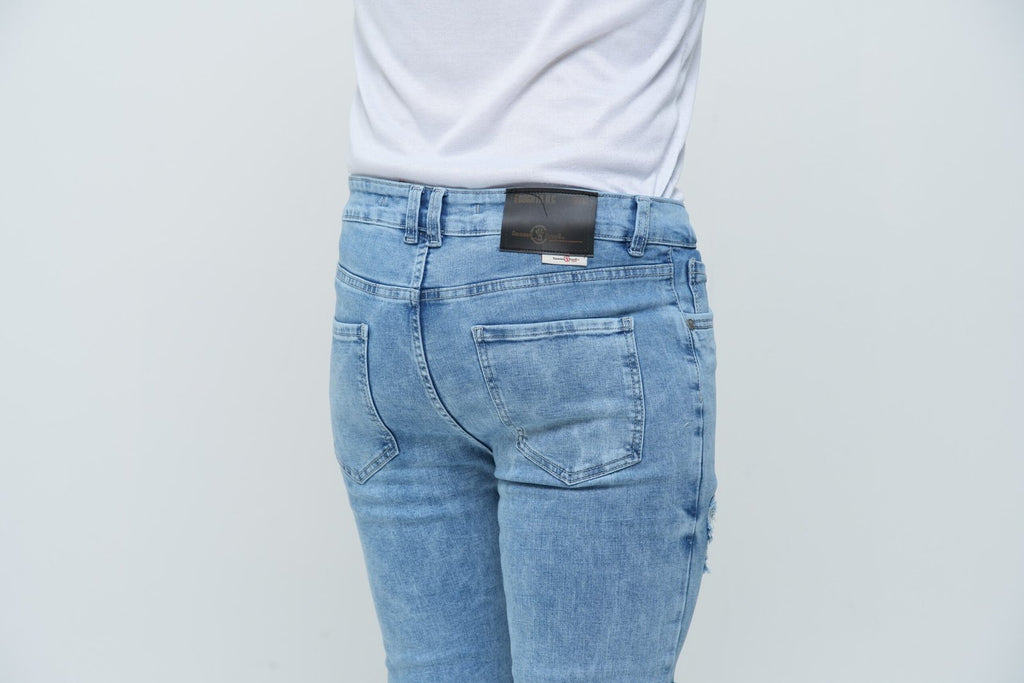 Jeans Hombre Slim Fit Tono Hielo - Rotos (Ripped)