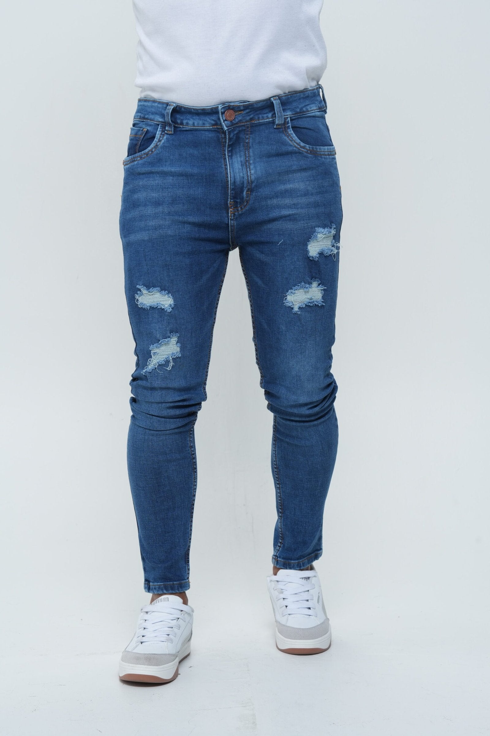 Jeans Hombre Slim Fit Tono Azul Stone - Tela Stretch con Micro-Roturas