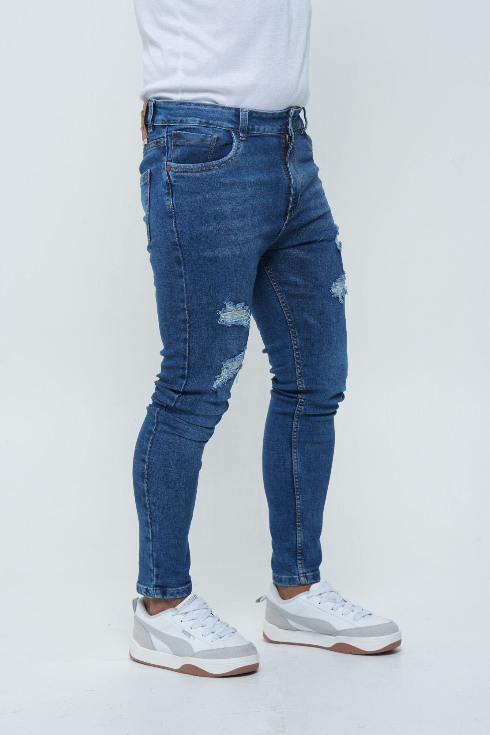 Jeans Hombre Slim Fit Tono Azul Stone - Tela Stretch con Micro-Roturas