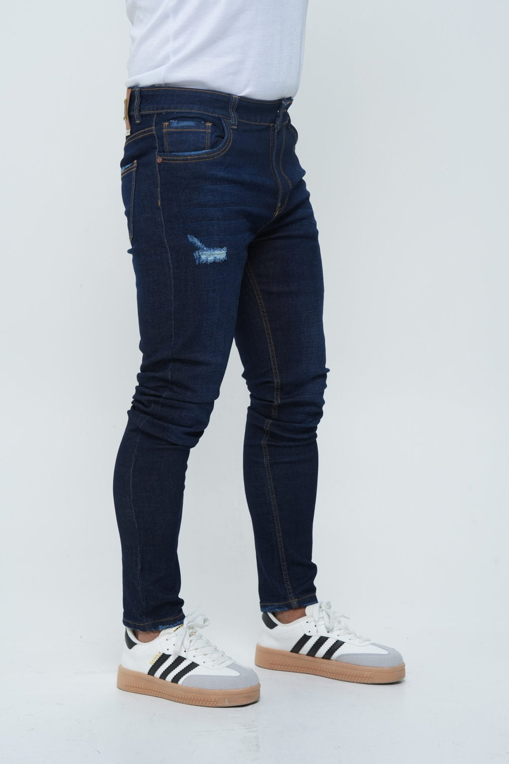 Jeans Hombre Slim Fit Tono Azul Industrial - Tela Stretch con Micro-Roturas