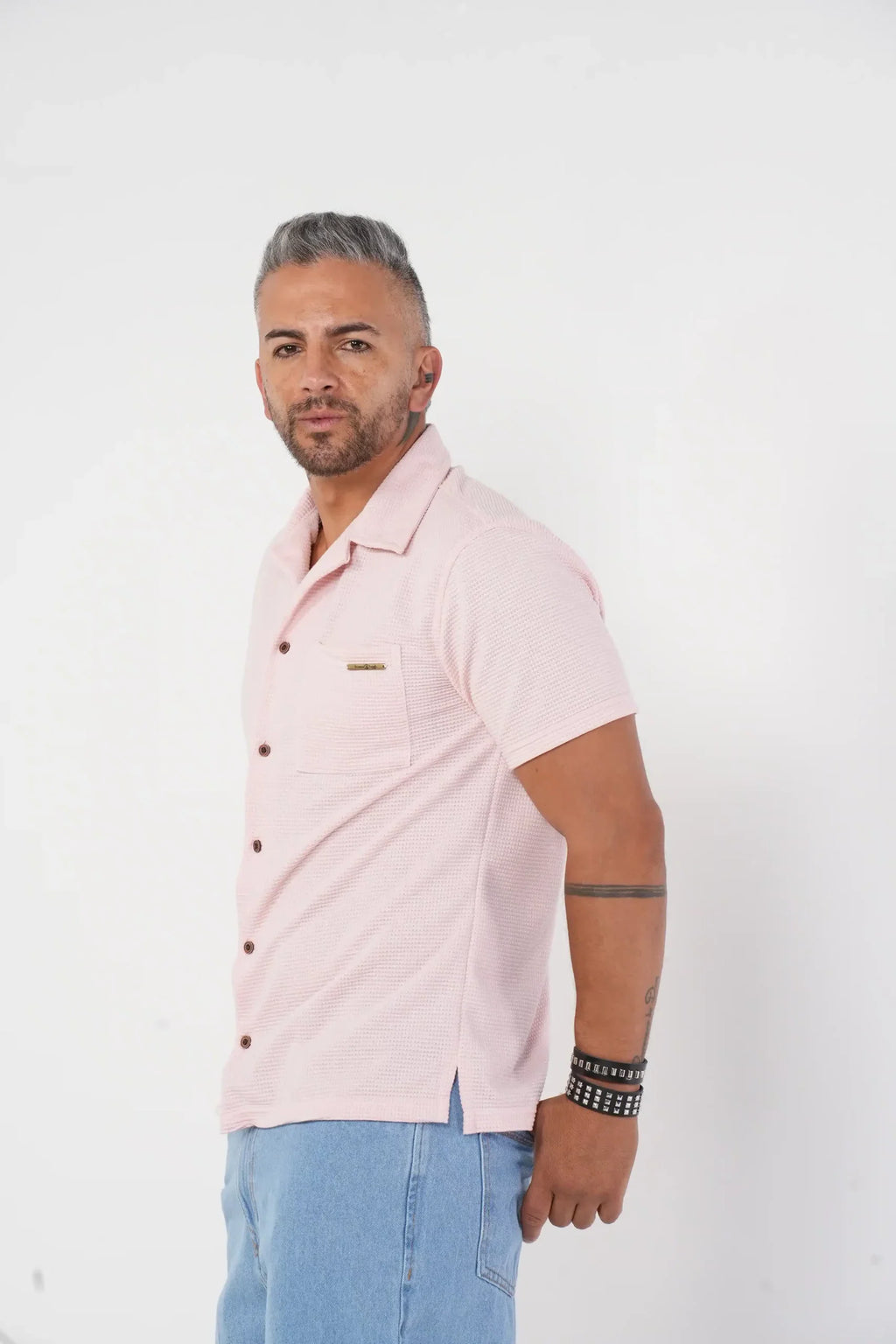 Camisa rosada Manga Corta Tejido Waffle - Estilo Casual Urbano