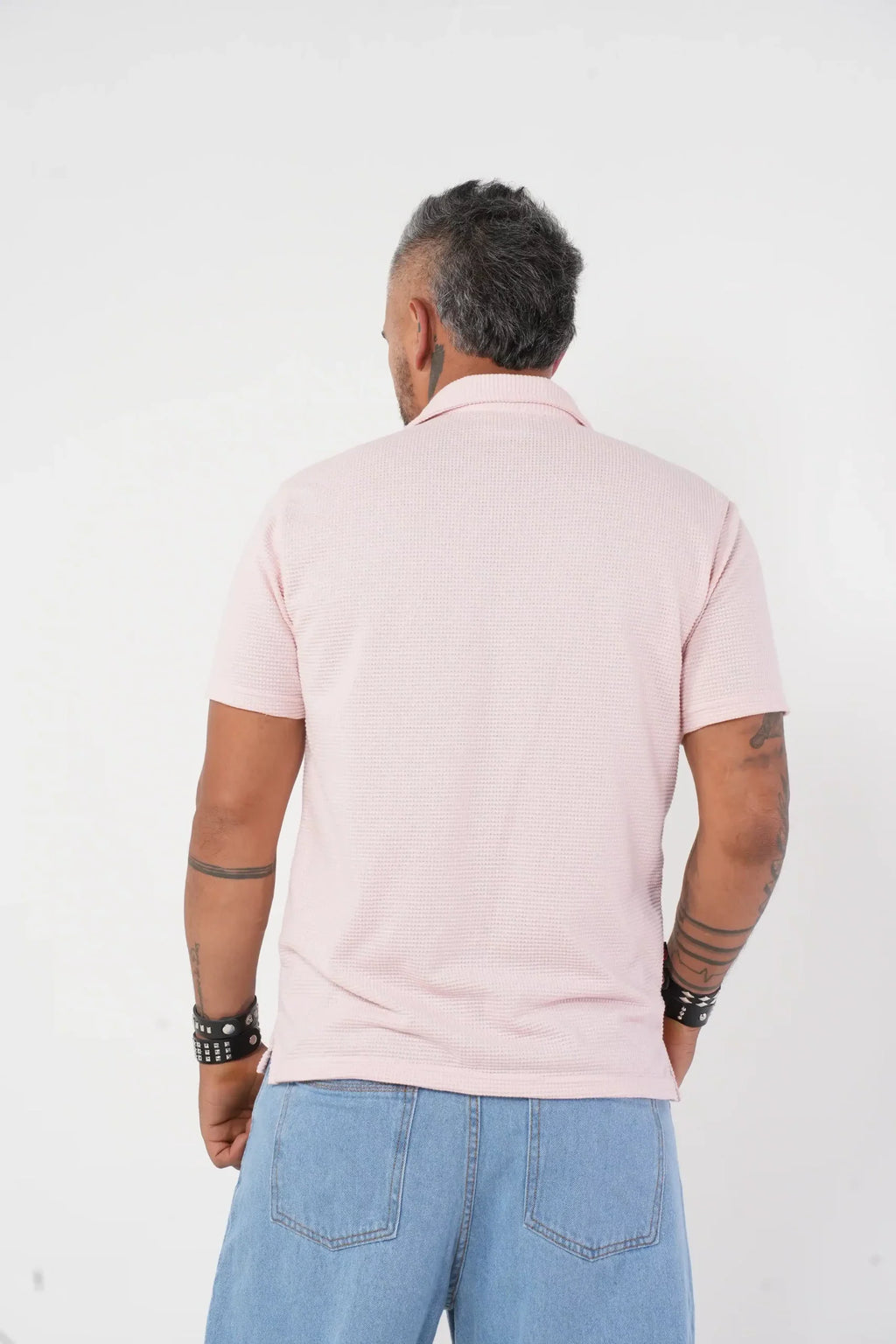 Camisa rosada Manga Corta Tejido Waffle - Estilo Casual Urbano