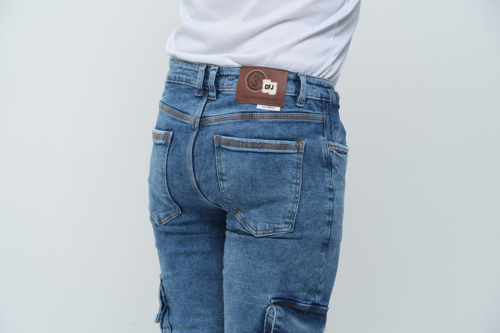 Jeans Cargo Hombre Slim Fit -  (Stone medio) con Bolsillos