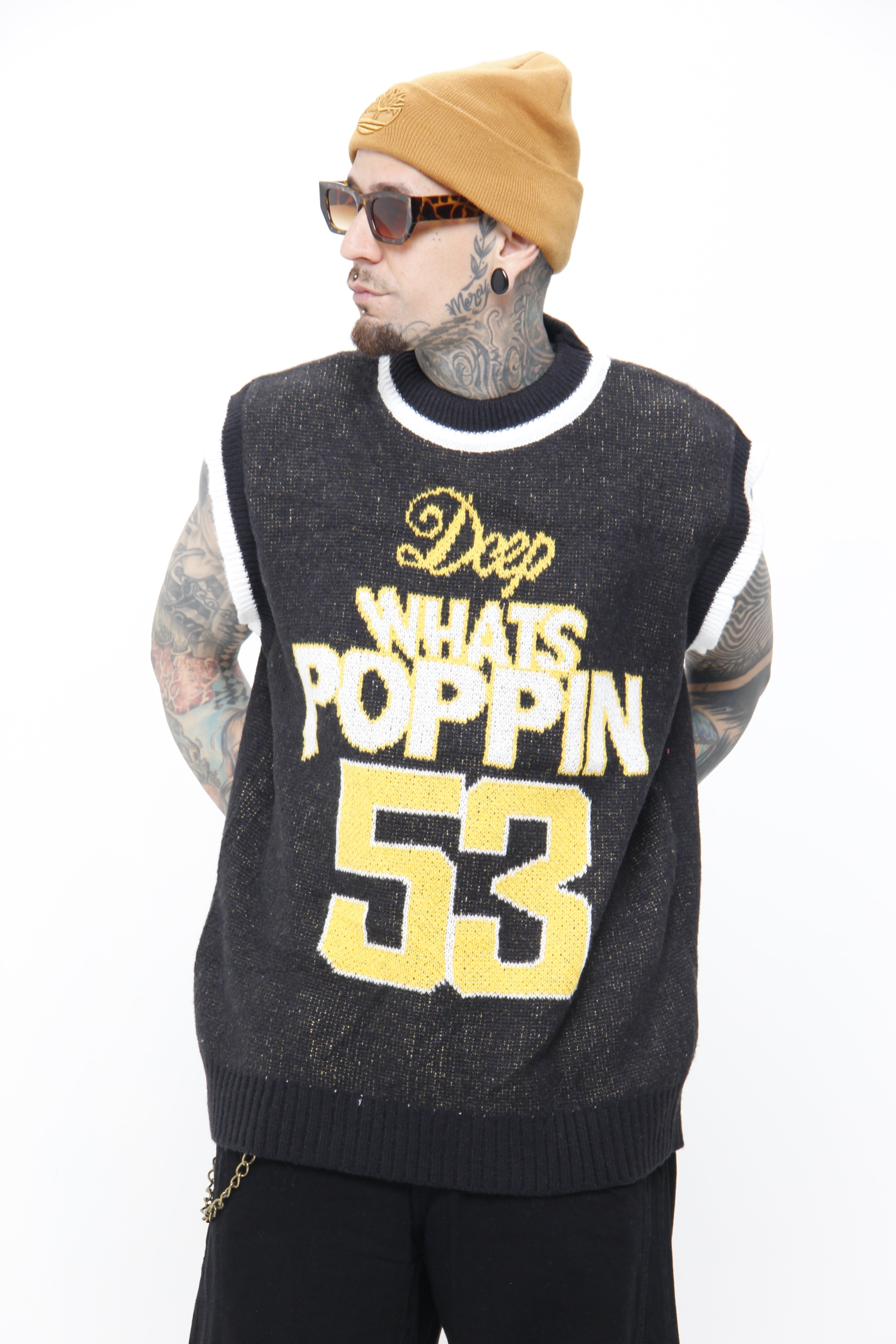 Chaleco de Punto Oversize "Whats Poppin" –  Streetwear Estilo Hip-Hop & Y2K