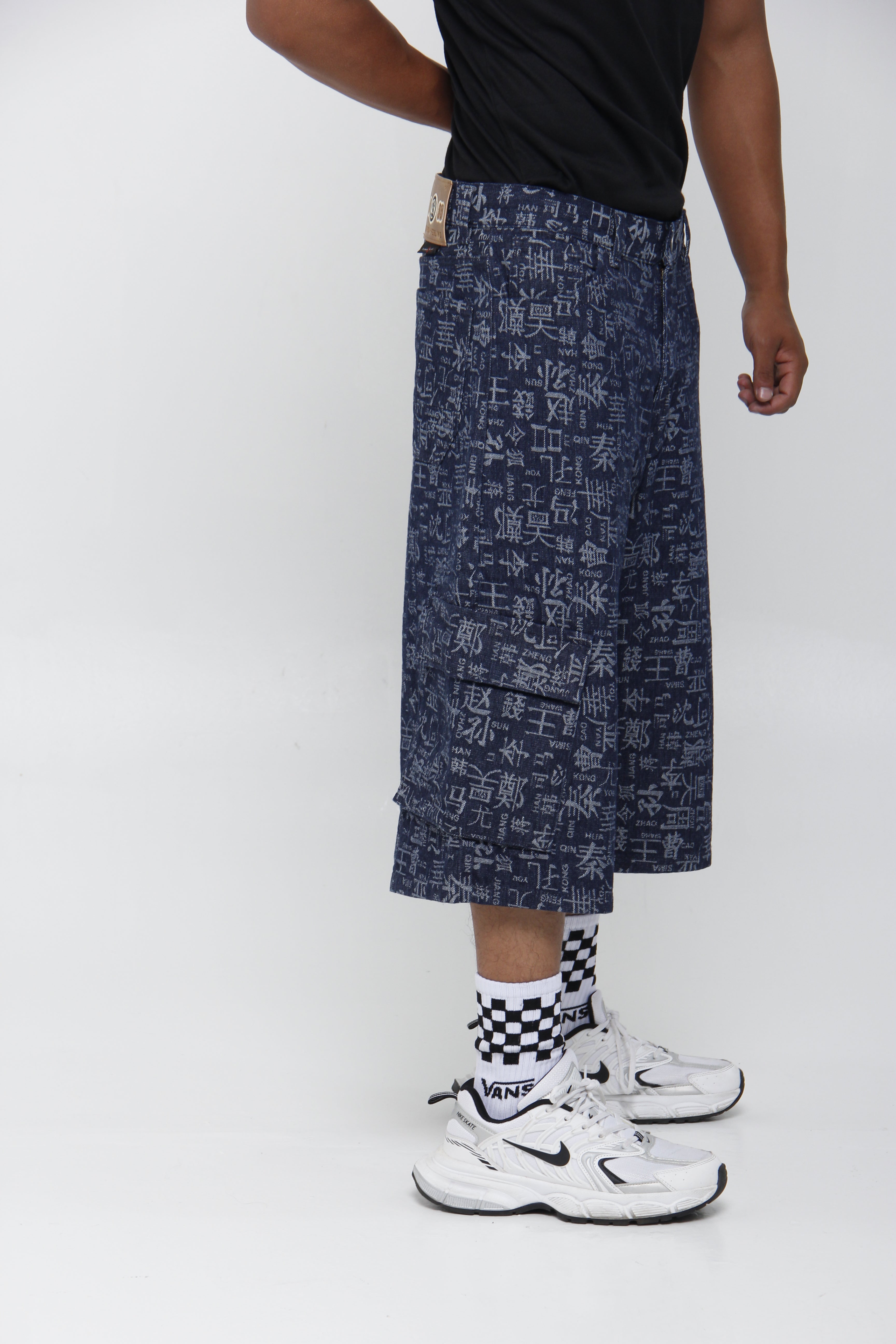 Jorts de Jean Cargo Azul Estampado Oriental para Hombre