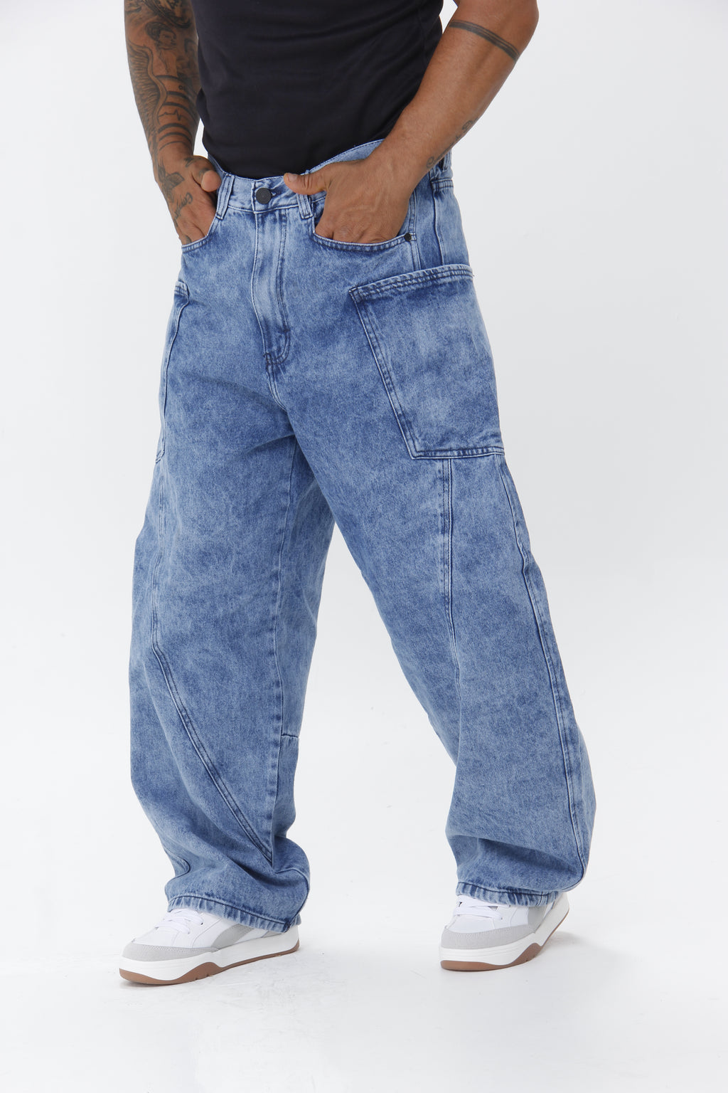 Jean Super Baggy Unisex Cargo Azul Medio | Denim Oversize Streetwear
