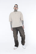 Jean Baggy Hombre Café Desgastado con Cortes | Denim