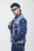 Chaqueta de Jean Deconstruida con Rotos para Hombre - Estilo Grunge Urbano