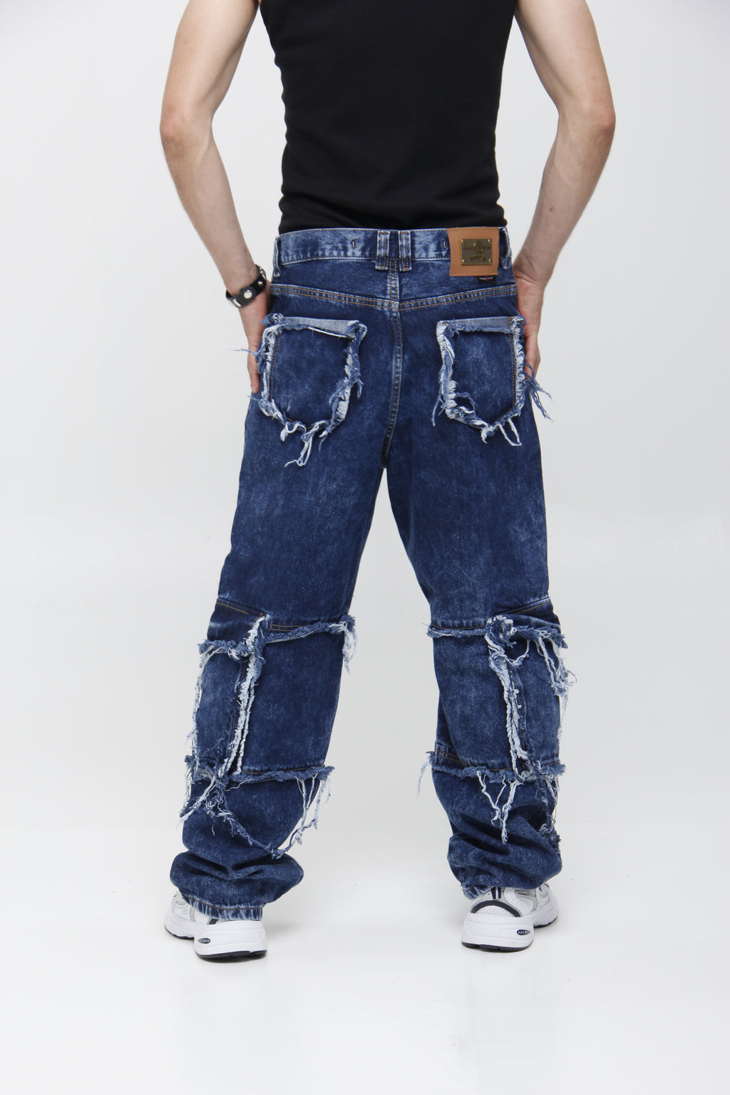 Jean Super Baggy Azul con Paneles Deshilachados - Estilo Grunge Urbano