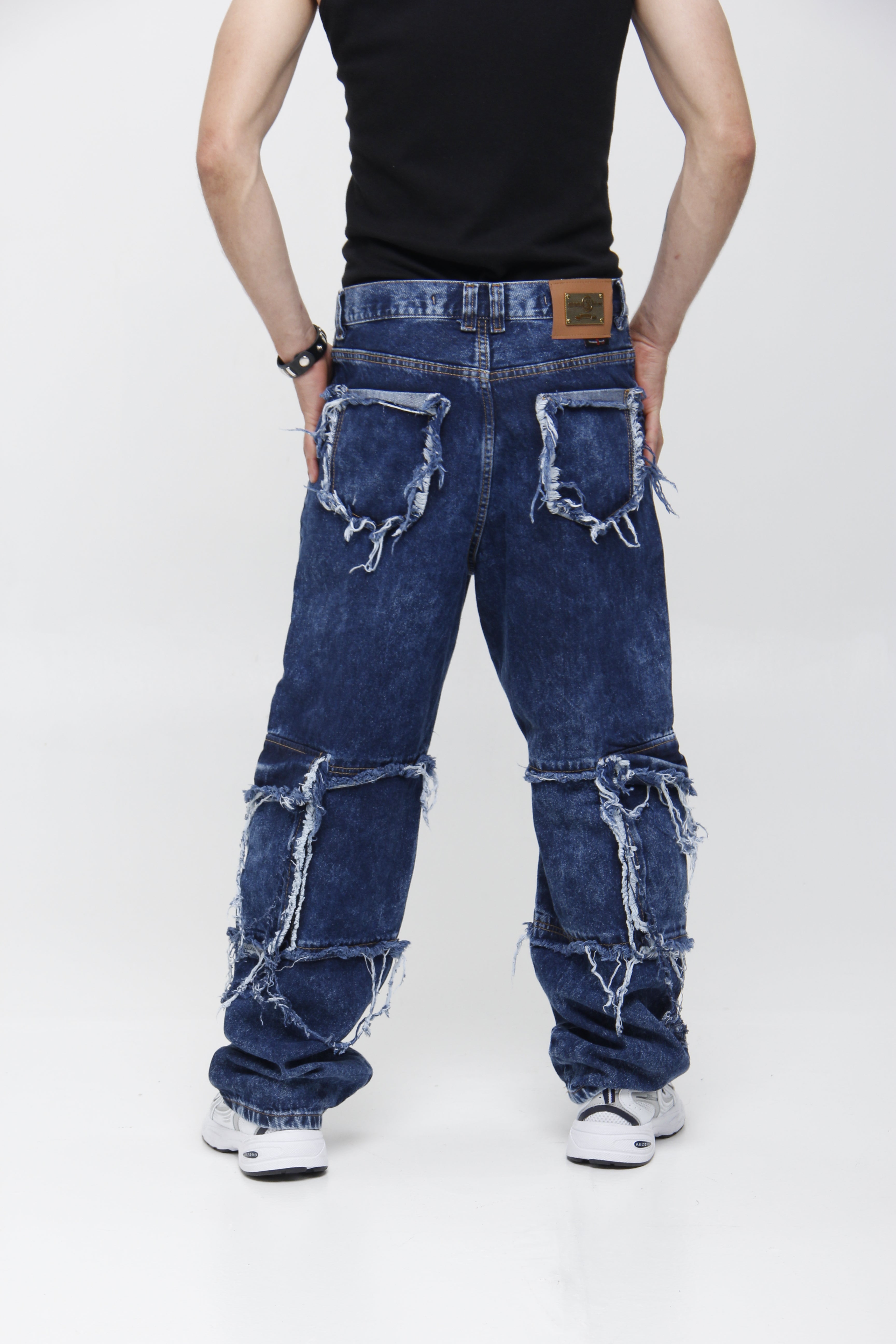 Jean Super Baggy Azul con Paneles Deshilachados - Estilo Grunge Urbano