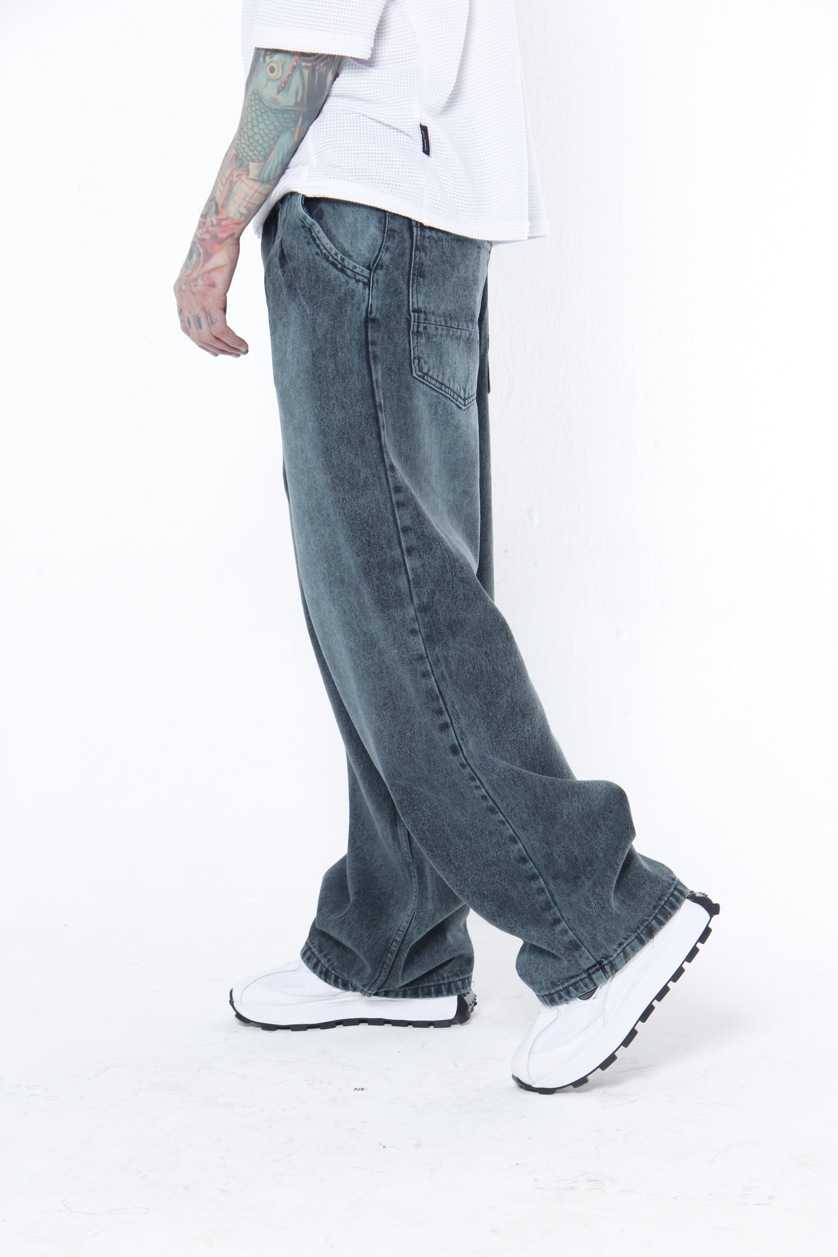 Jean Super Baggy Hombre Negro Desgastado - Verde Petróleo | Denim Oversize