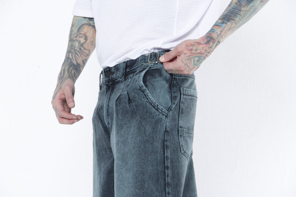 Jean Super Baggy Hombre Negro Desgastado - Verde Petróleo | Denim Oversize