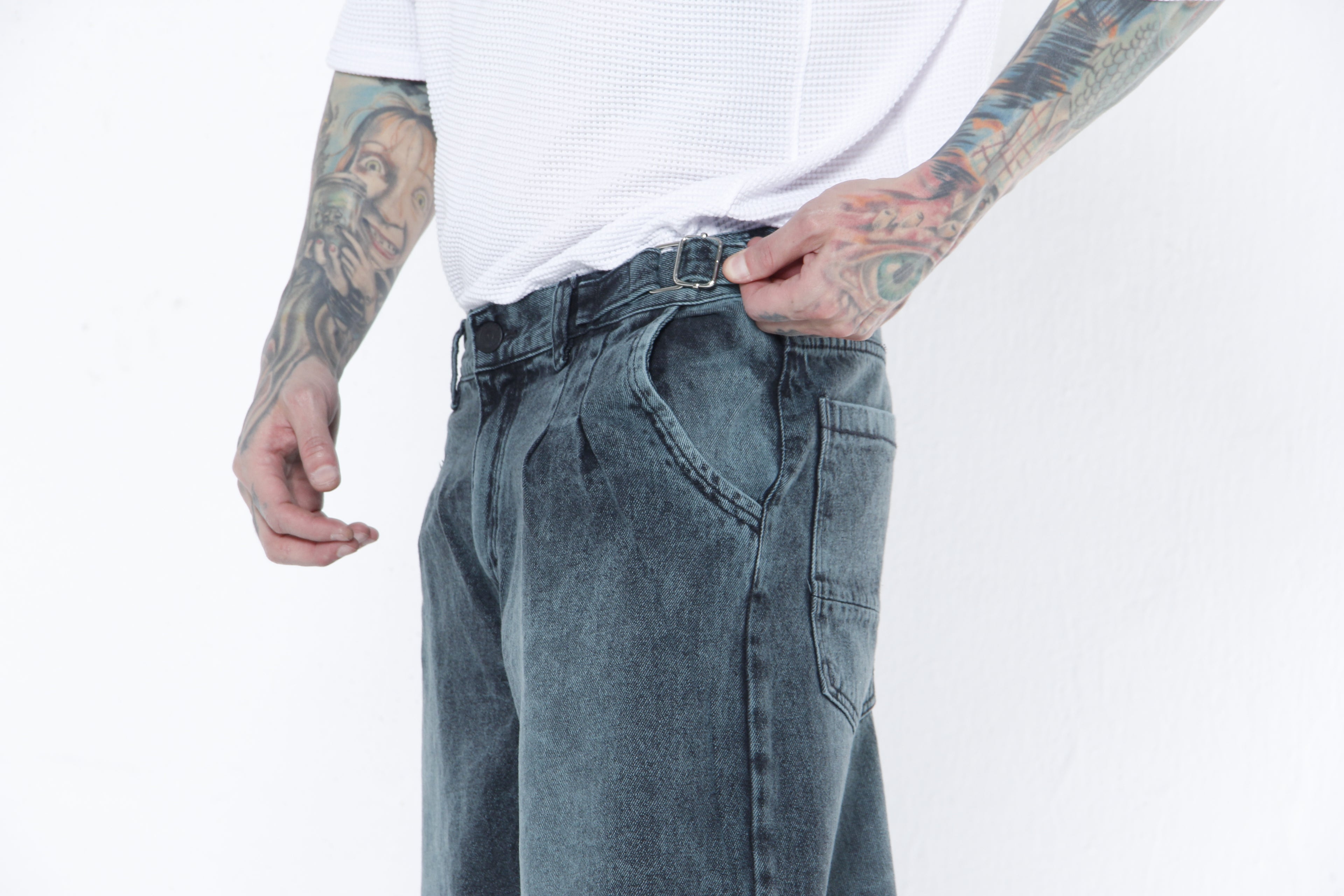 Jean Super Baggy Hombre Negro Desgastado - Verde Petróleo | Denim Oversize
