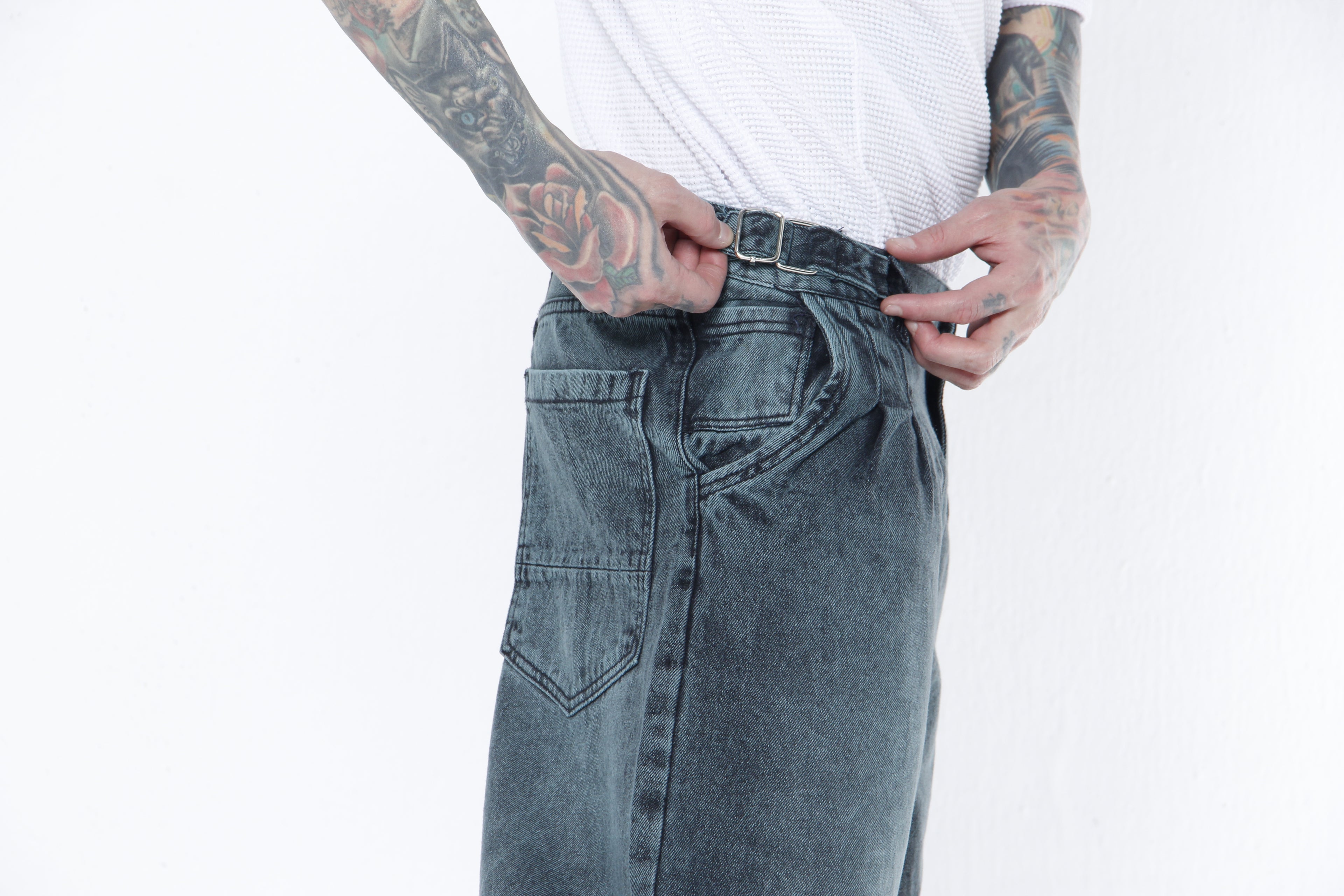 Jean Super Baggy Hombre Negro Desgastado - Verde Petróleo | Denim Oversize