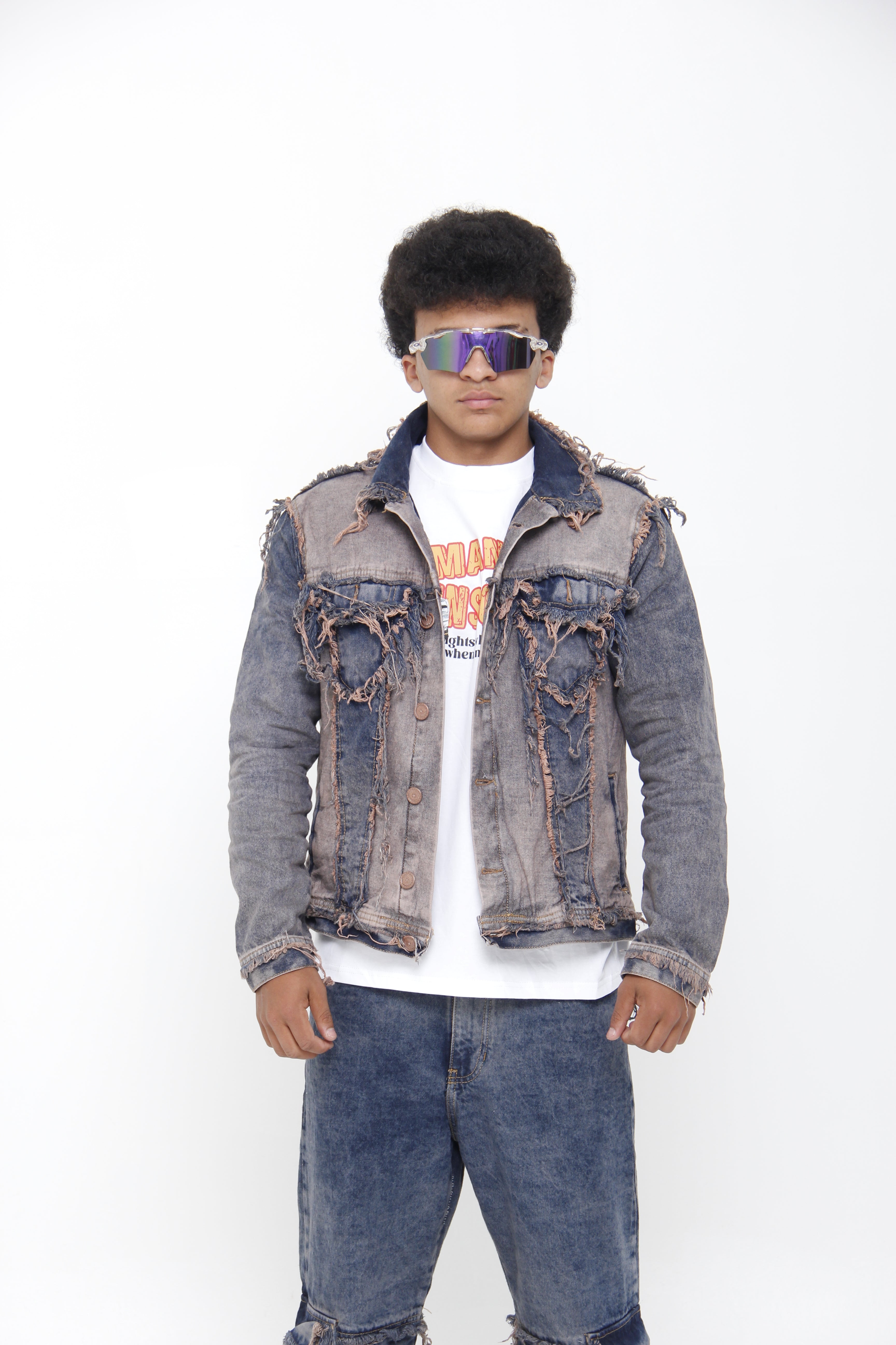 Chaqueta de Jean Deconstruida con Rotos para Hombre - Estilo Grunge Urbano