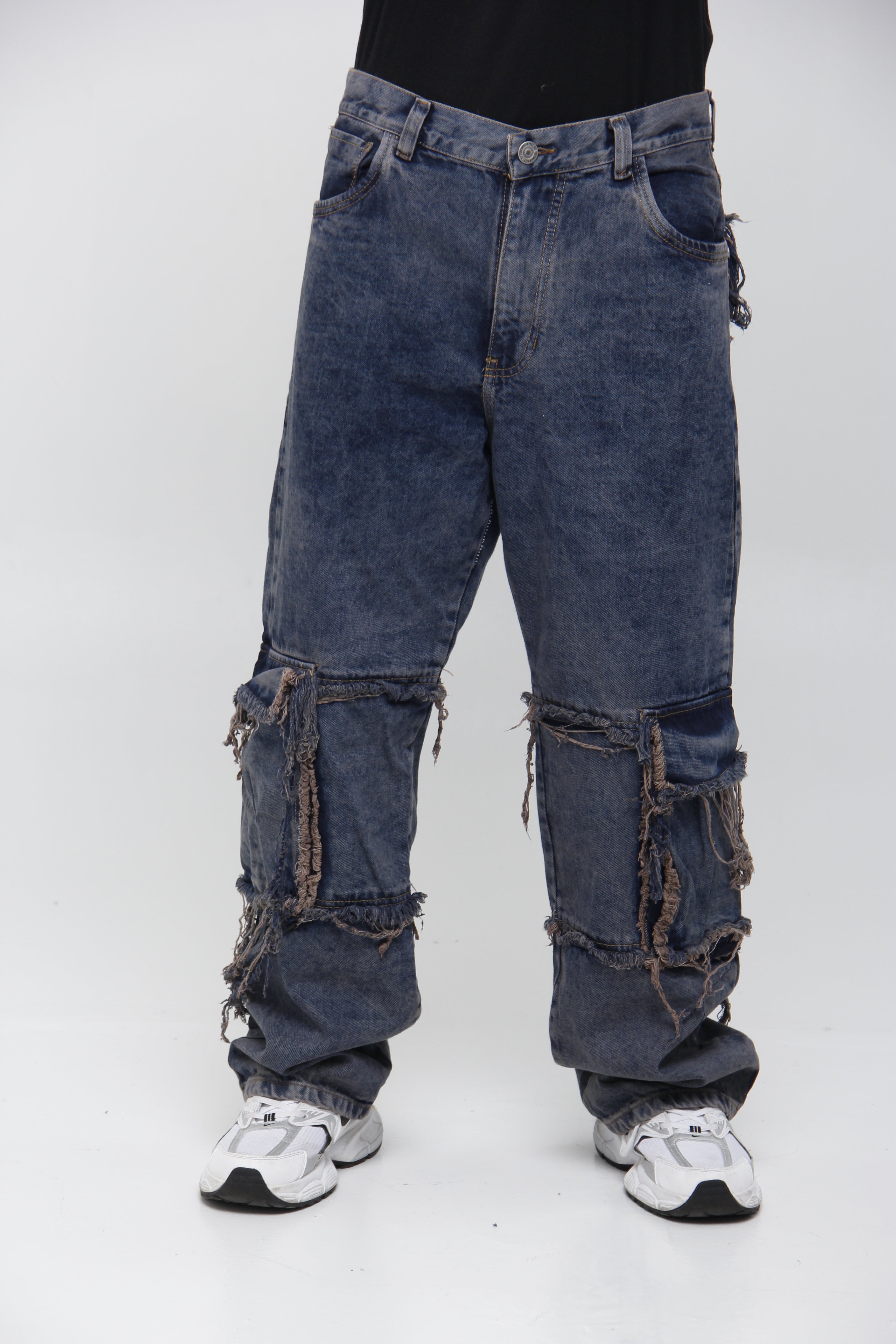 Jean Super Baggy Azul con Paneles Deshilachados - Estilo Grunge Urbano