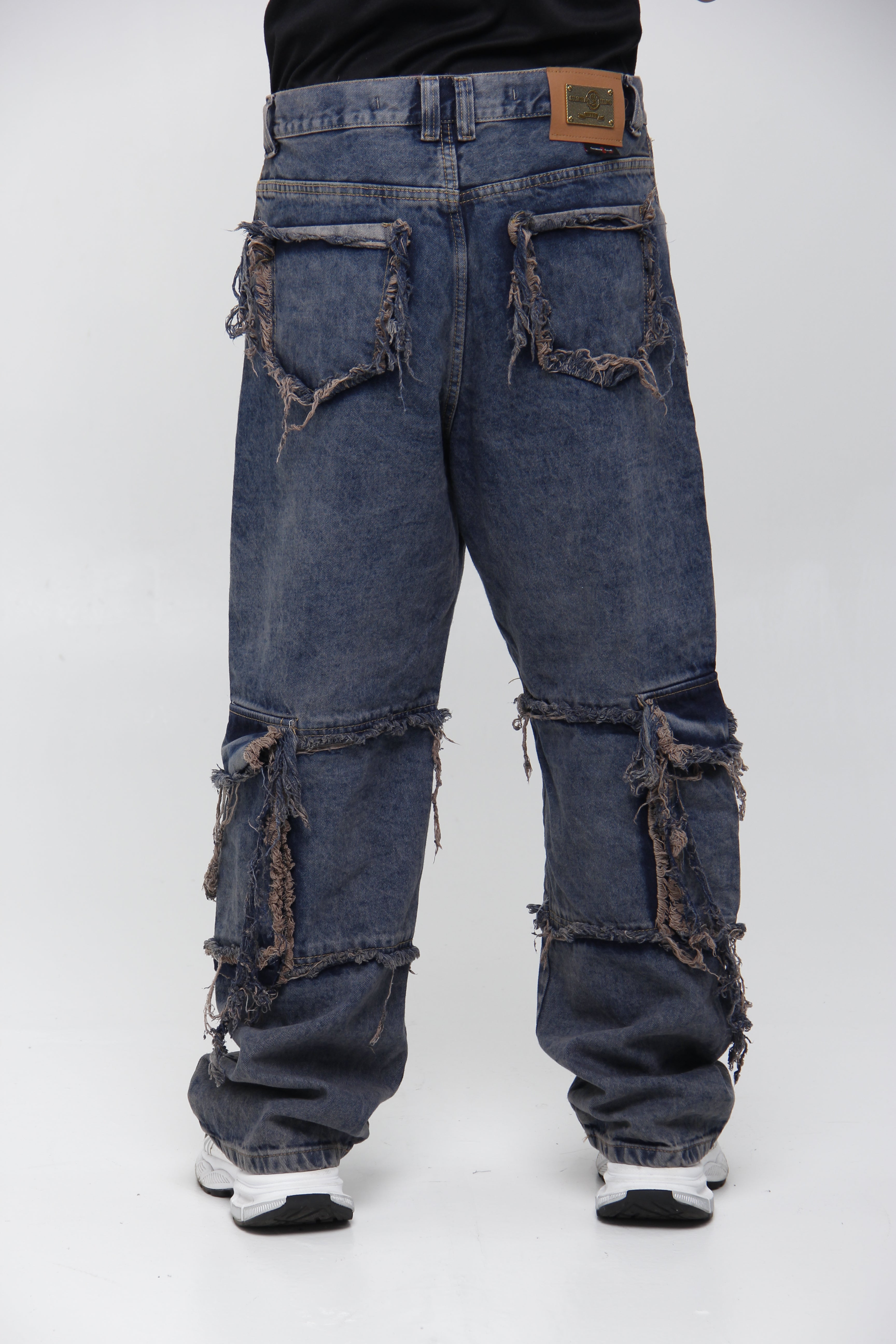 Jean Super Baggy Azul con Paneles Deshilachados - Estilo Grunge Urbano