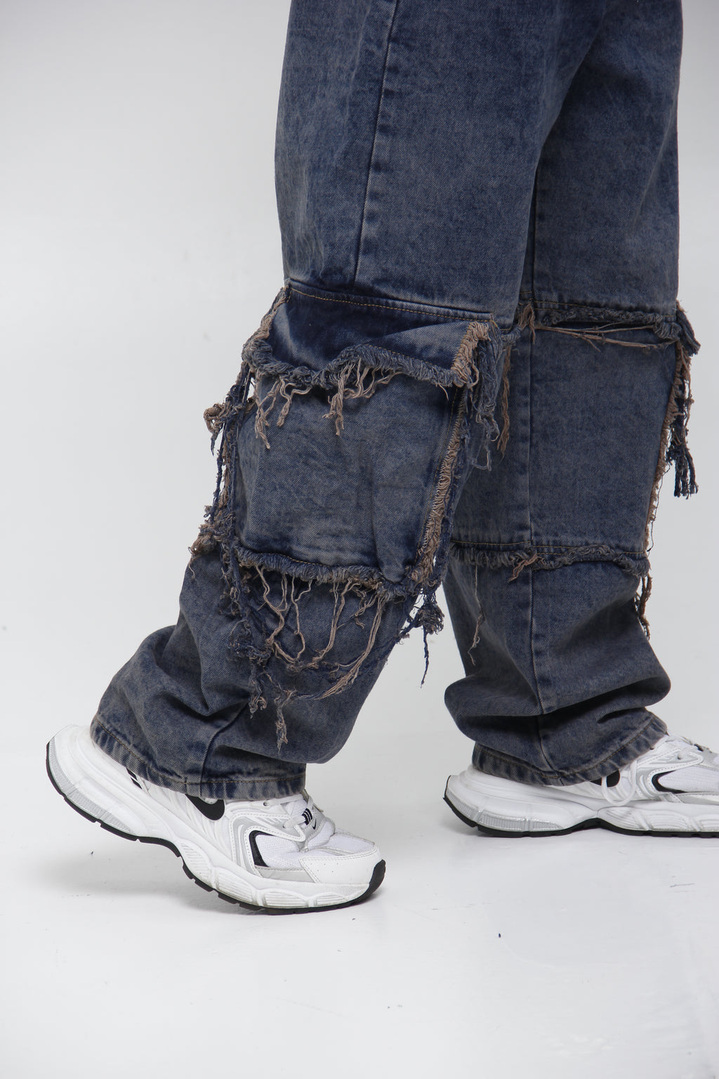 Jean Super Baggy Azul con Paneles Deshilachados - Estilo Grunge Urbano