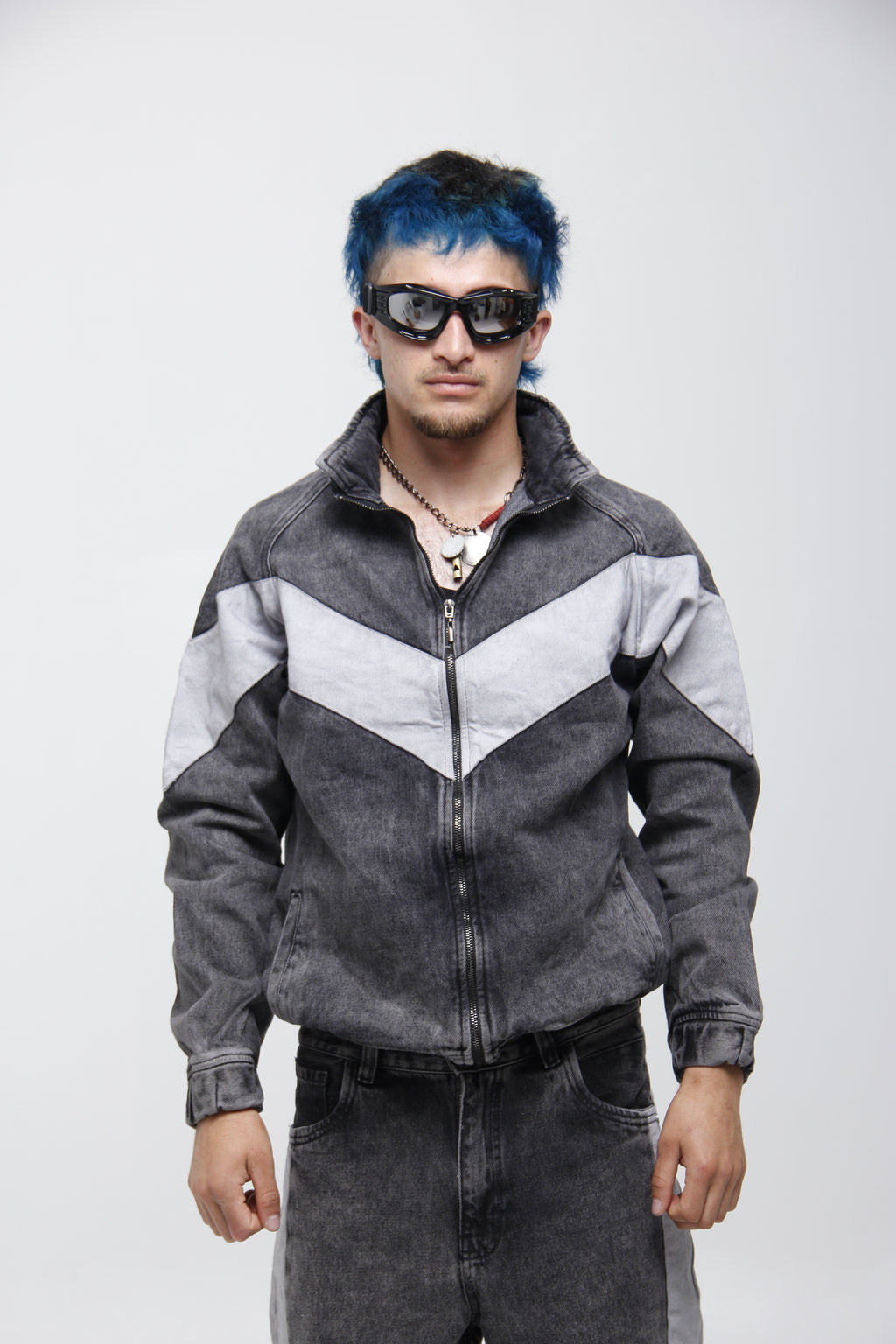Chaqueta de Jean Gris Track Jacket para Hombre - Estilo Urbano Racing