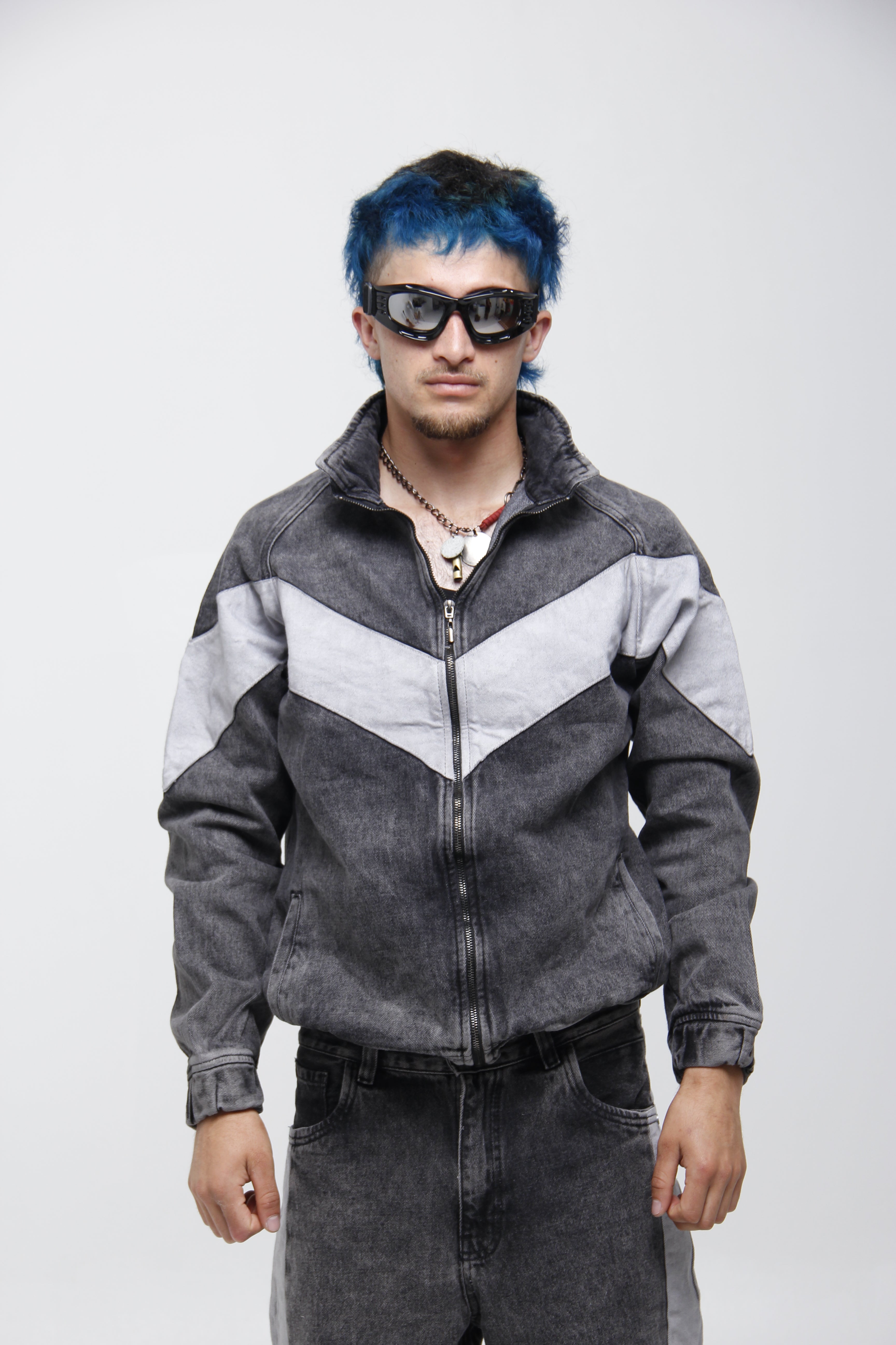 Chaqueta de Jean Gris Track Jacket para Hombre - Estilo Urbano Racing