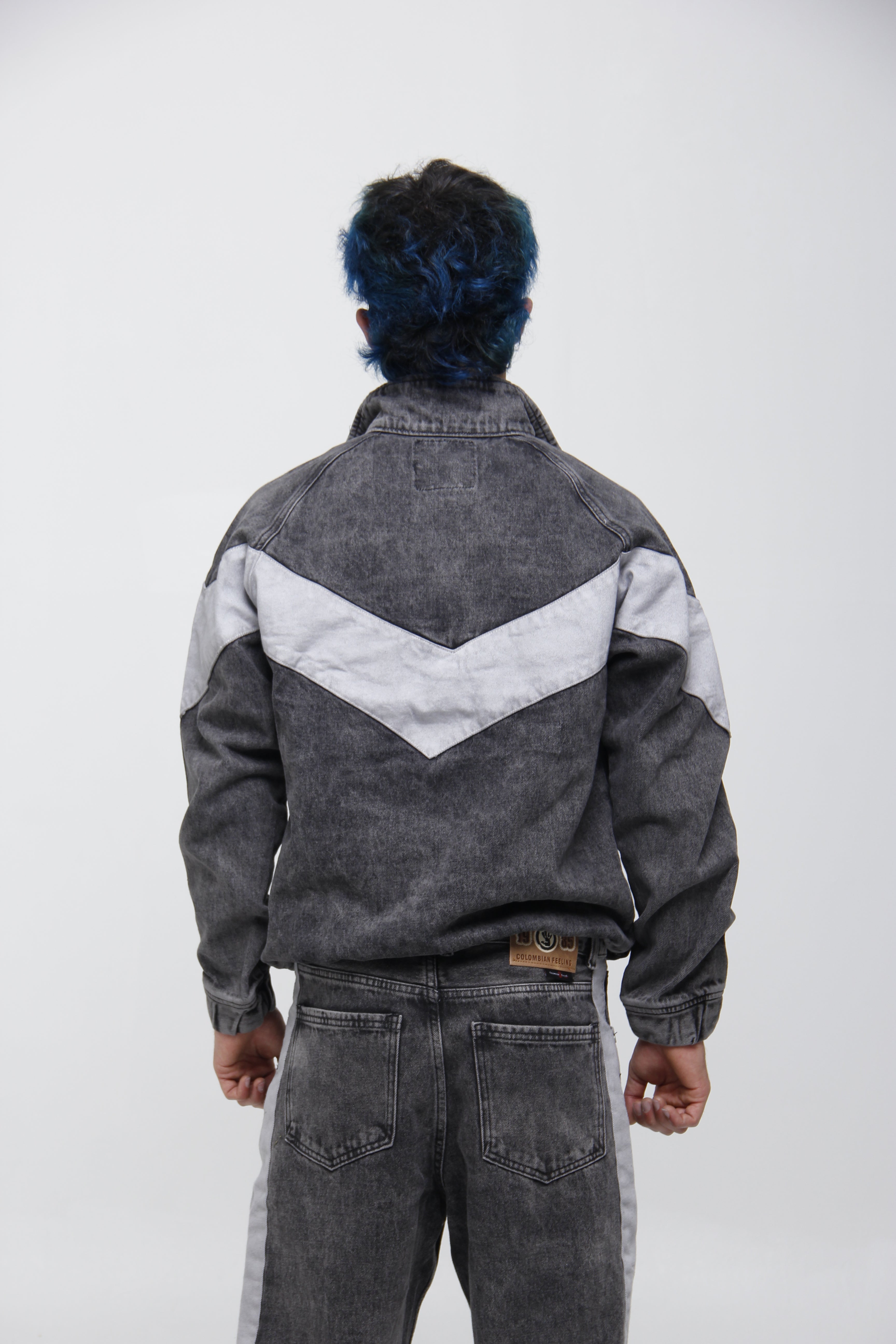 Chaqueta de Jean Gris Track Jacket para Hombre - Estilo Urbano Racing