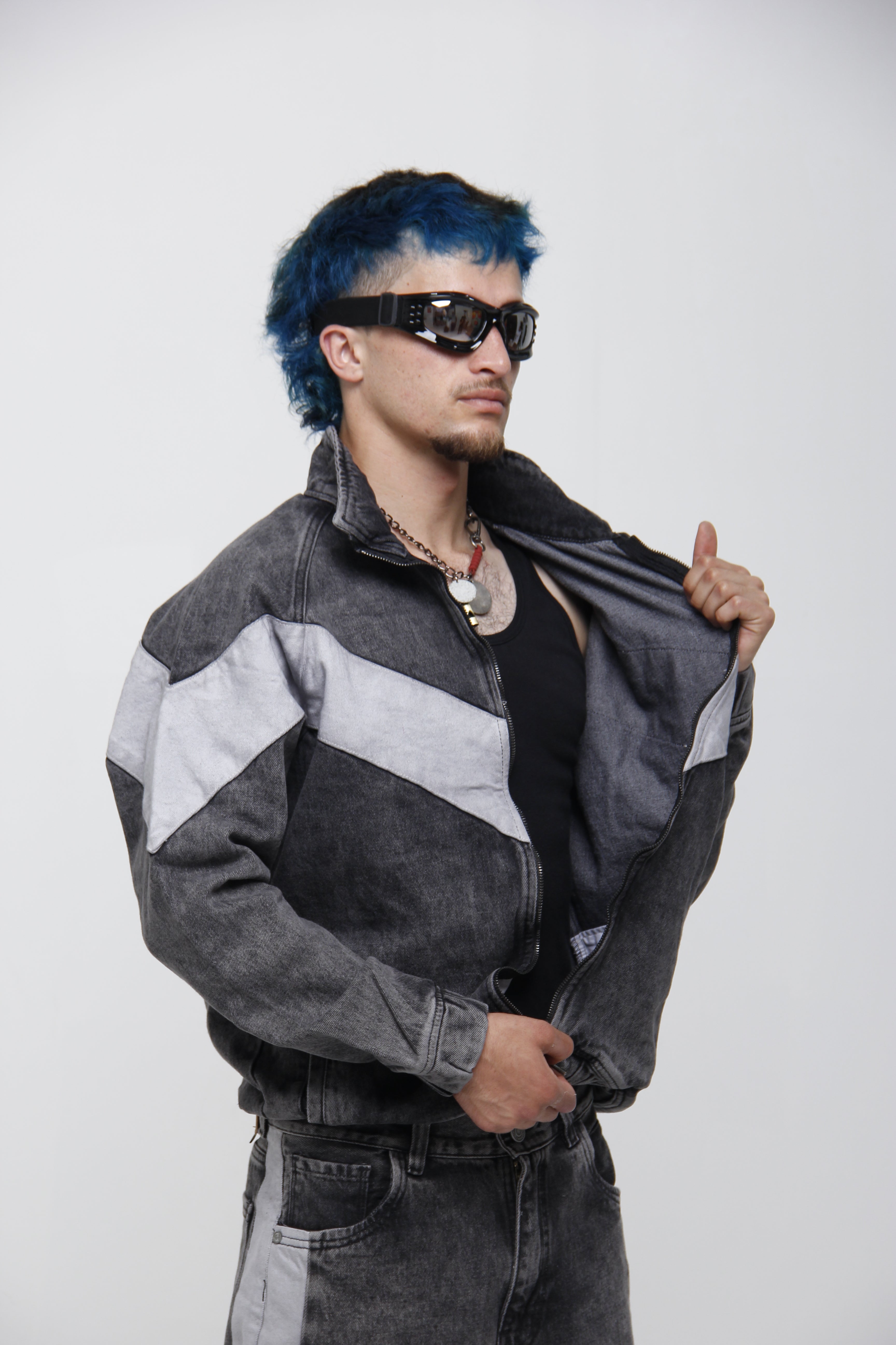 Chaqueta de Jean Gris Track Jacket para Hombre - Estilo Urbano Racing
