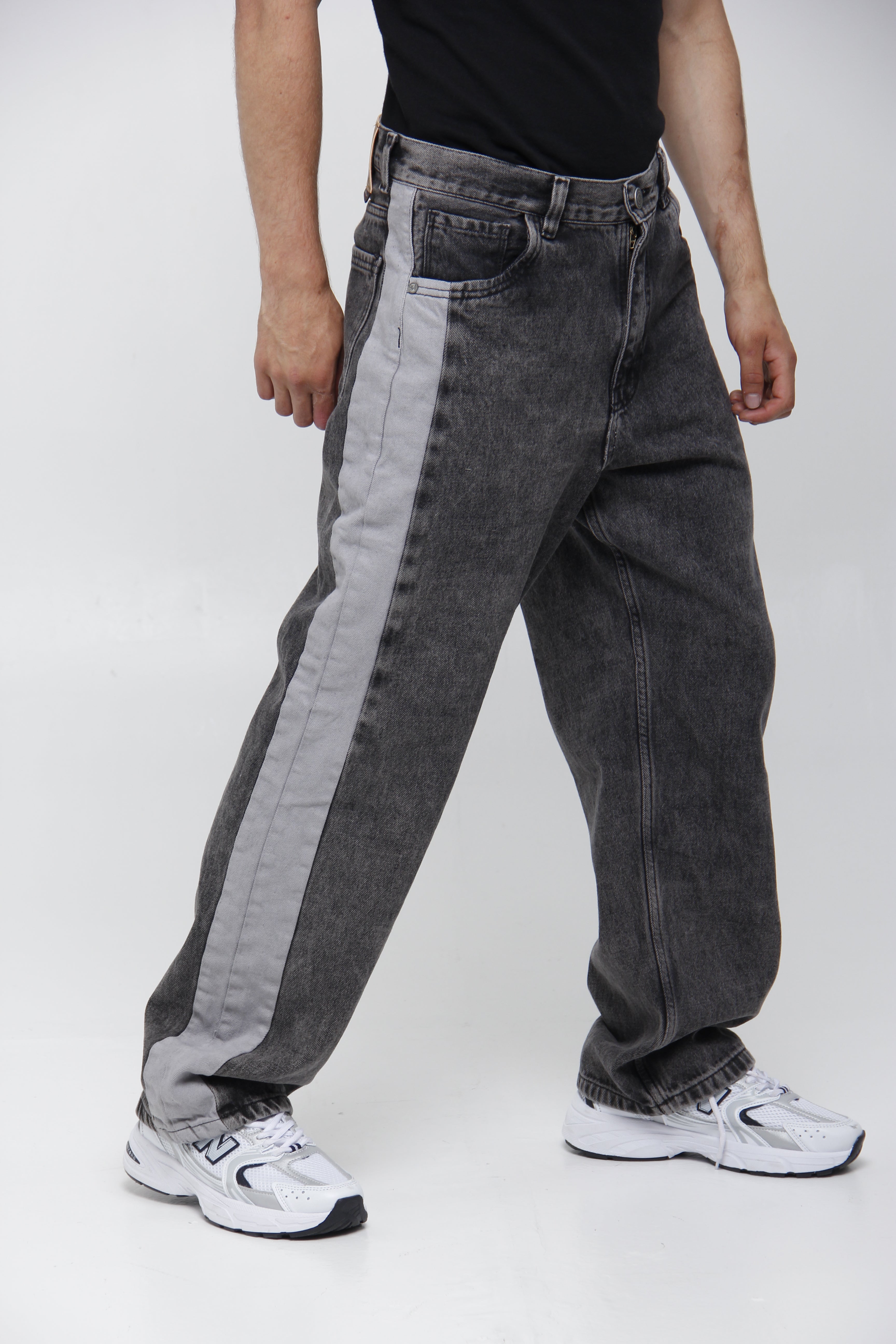 Jean Baggy Gris con Franja Lateral para Hombre - Estilo Urbano