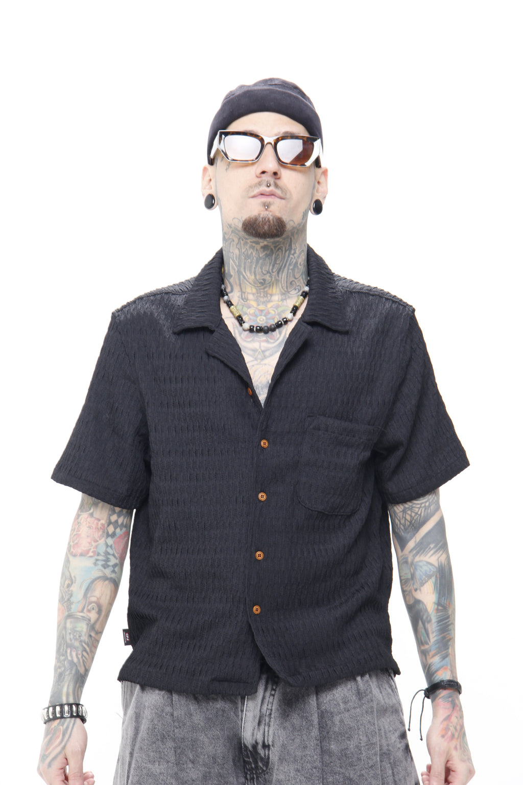 Camisa de Manga Corta con Textura en Relieve Boxy Fit