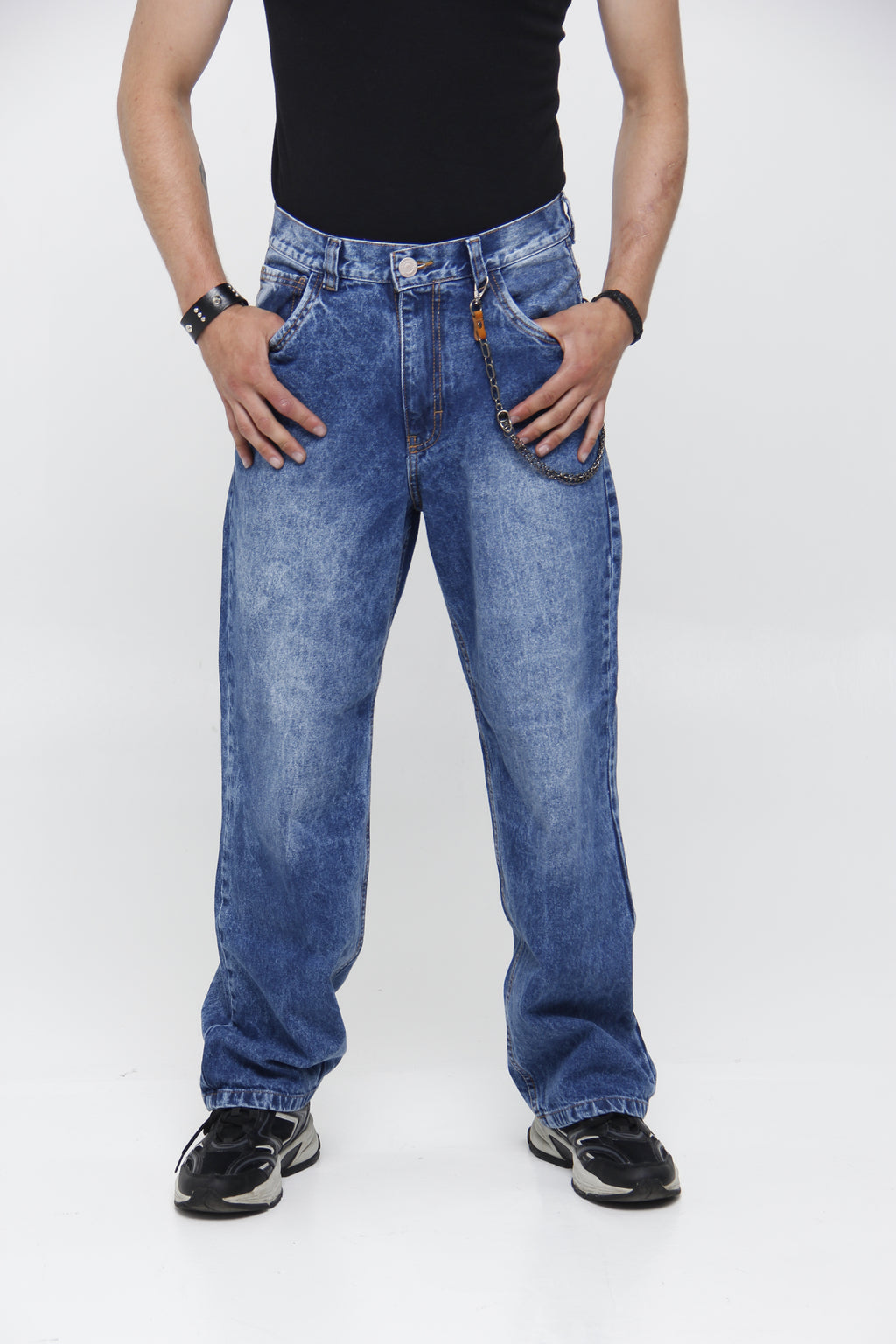Jean Azul Acid Wash para Hombre - Corte Relaxed Fit Recto