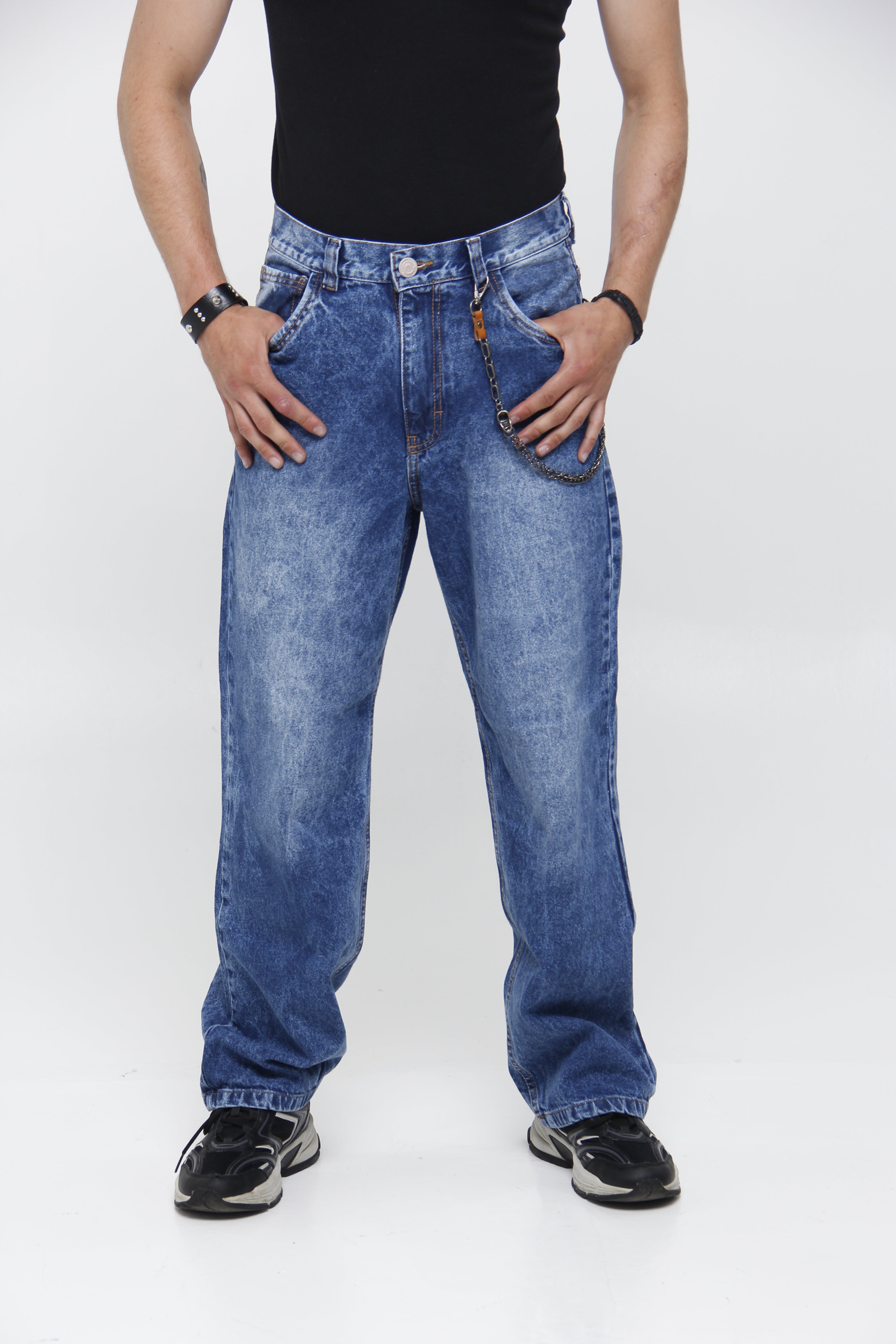 Jean Azul Acid Wash para Hombre - Corte Relaxed Fit Recto