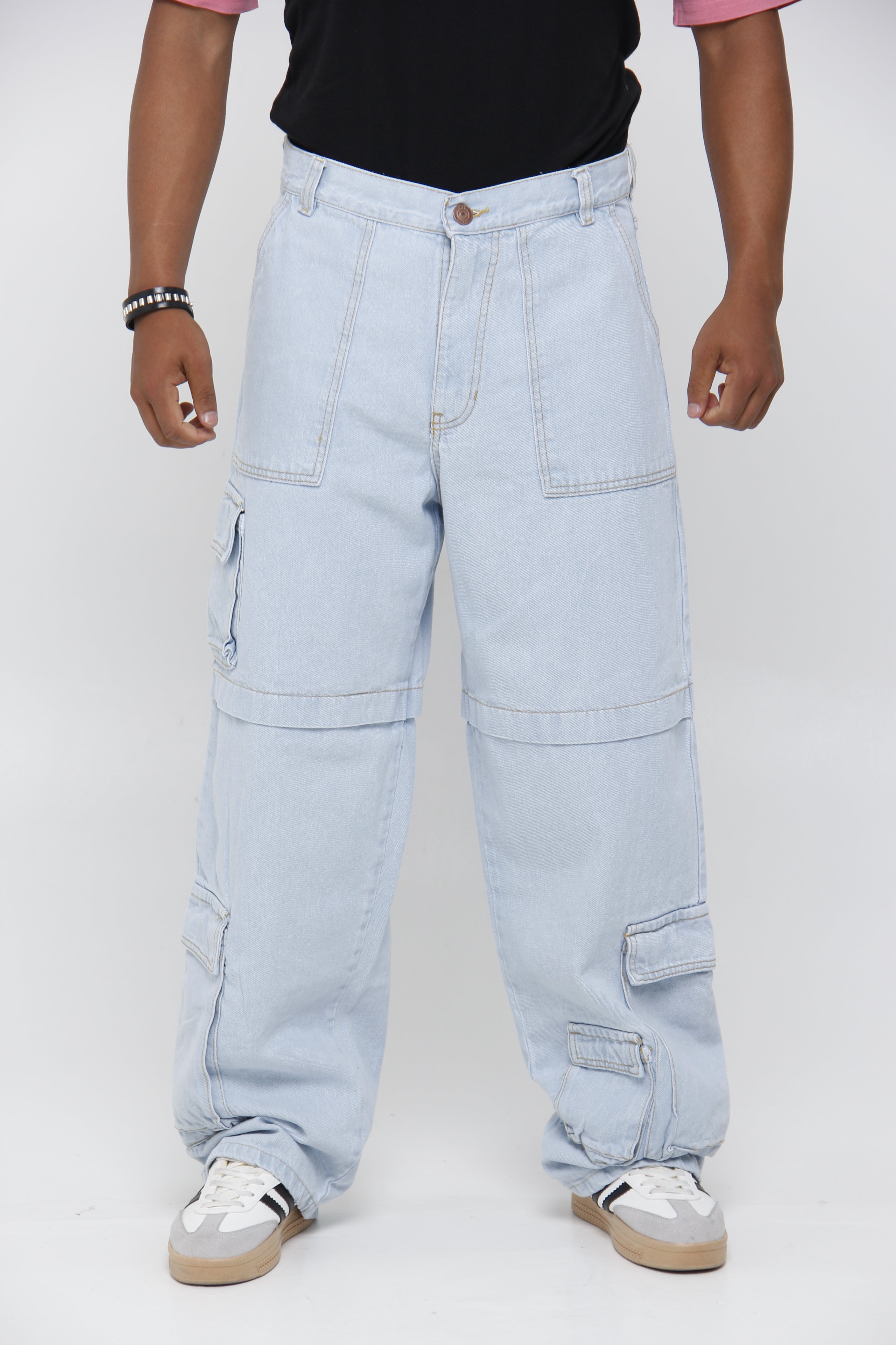 Jean Extra Cargo Azul Claro Loose Fit para Hombre - Estilo Táctico