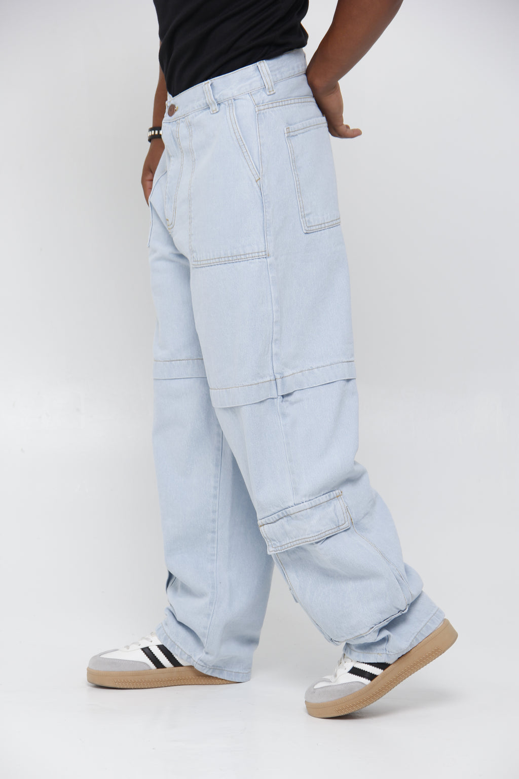 Jean Extra Cargo Azul Claro Loose Fit para Hombre - Estilo Táctico