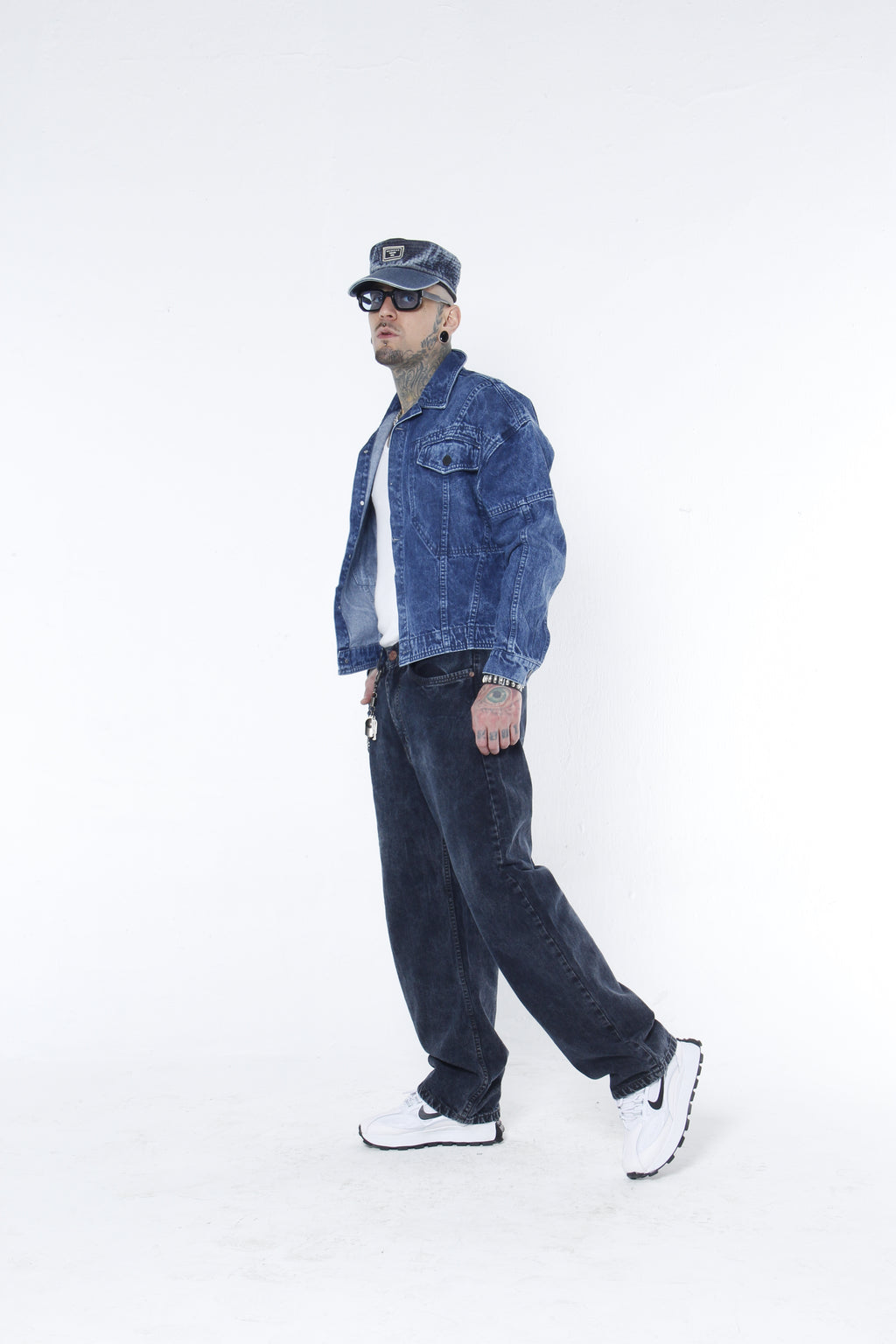 Jeans Hombre Baggy Fit - Lavado Vintage Azul Verdoso (Green Cast) Sin Roturas