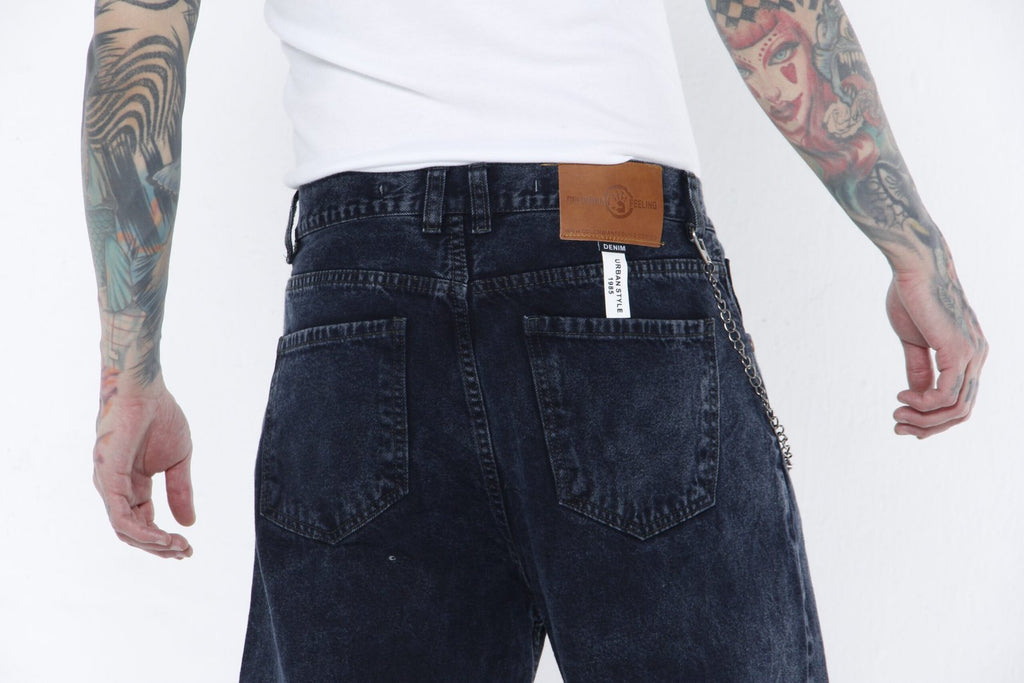 Jeans Hombre Baggy Fit - Negro Nevado (Acid Wash) Estilo Urbano