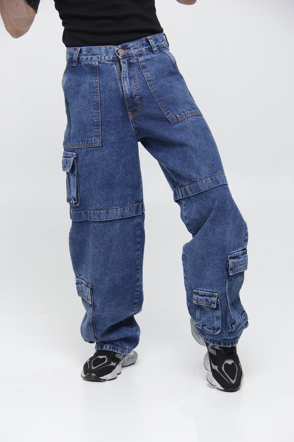 Jean Extra Cargo Azul Claro Loose Fit para Hombre - Estilo Táctico